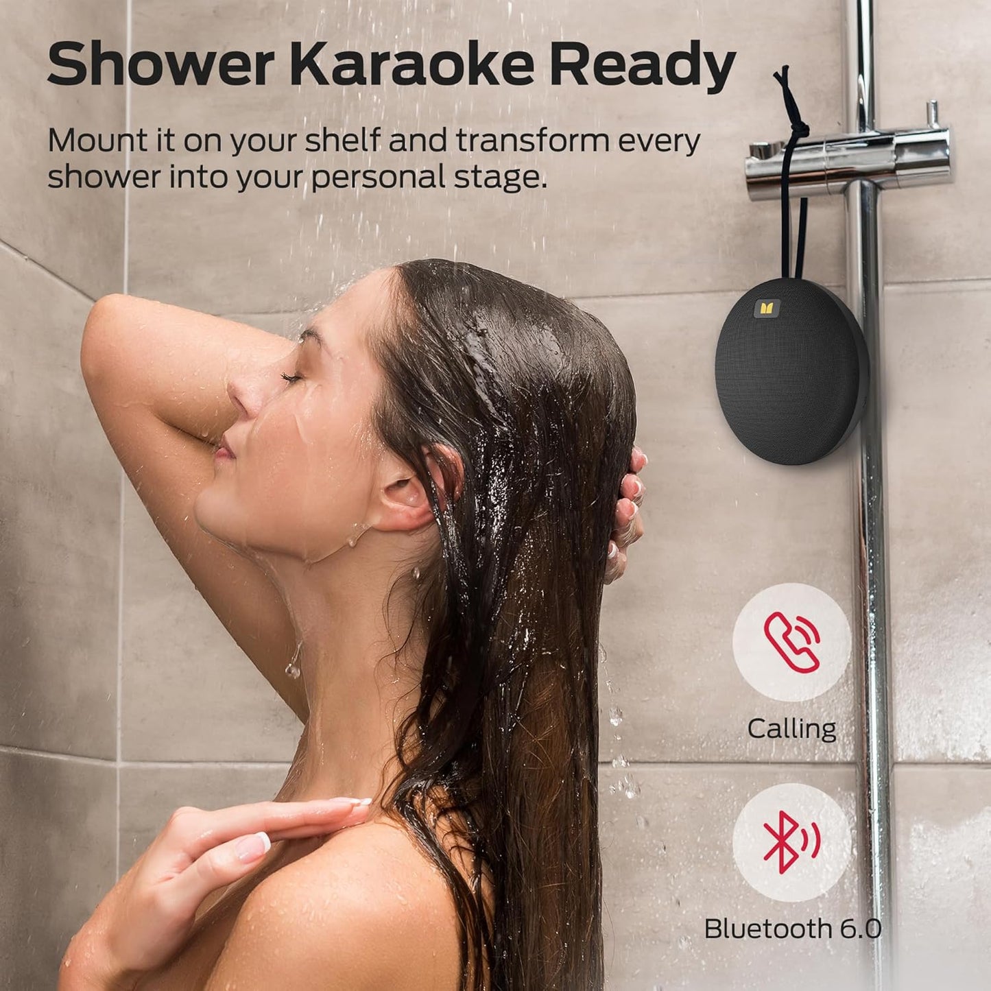 Monster Ripple Portable Bluetooth Speaker, IPX7 Waterproof Shower Speaker, Wireless Speakers with Bluetooth 6.0, Wireless Stereo Pairing, Hands-Free Calling, for Home, Outdoors