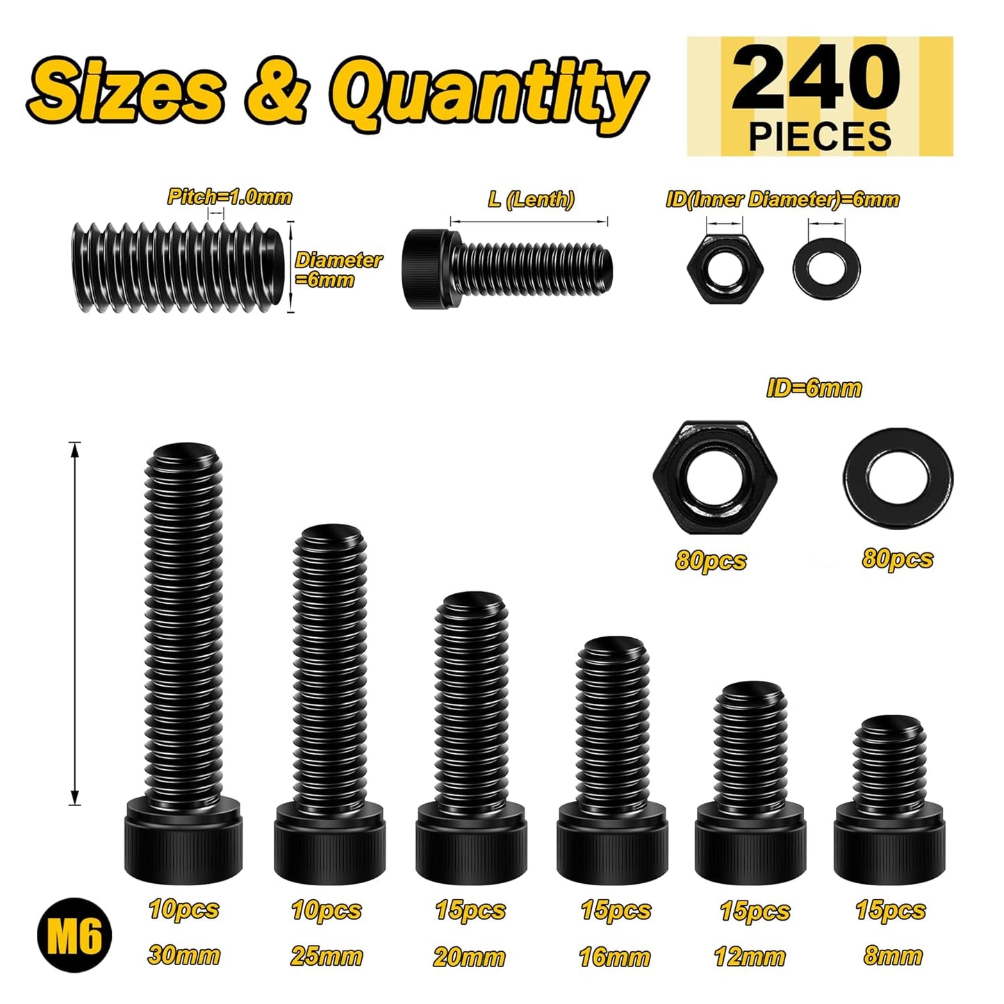 Mywish 900Pcs Metric Screw Assortment, M3 M4 M5 M6 Screw Assortment Kit 304 Stainless Steel Hex Socket Button Head Socket Cap Metric Screws Bolts & Flat Washers/Nuts/Hex Wrenches 16 Sizes 8MM to 20MM