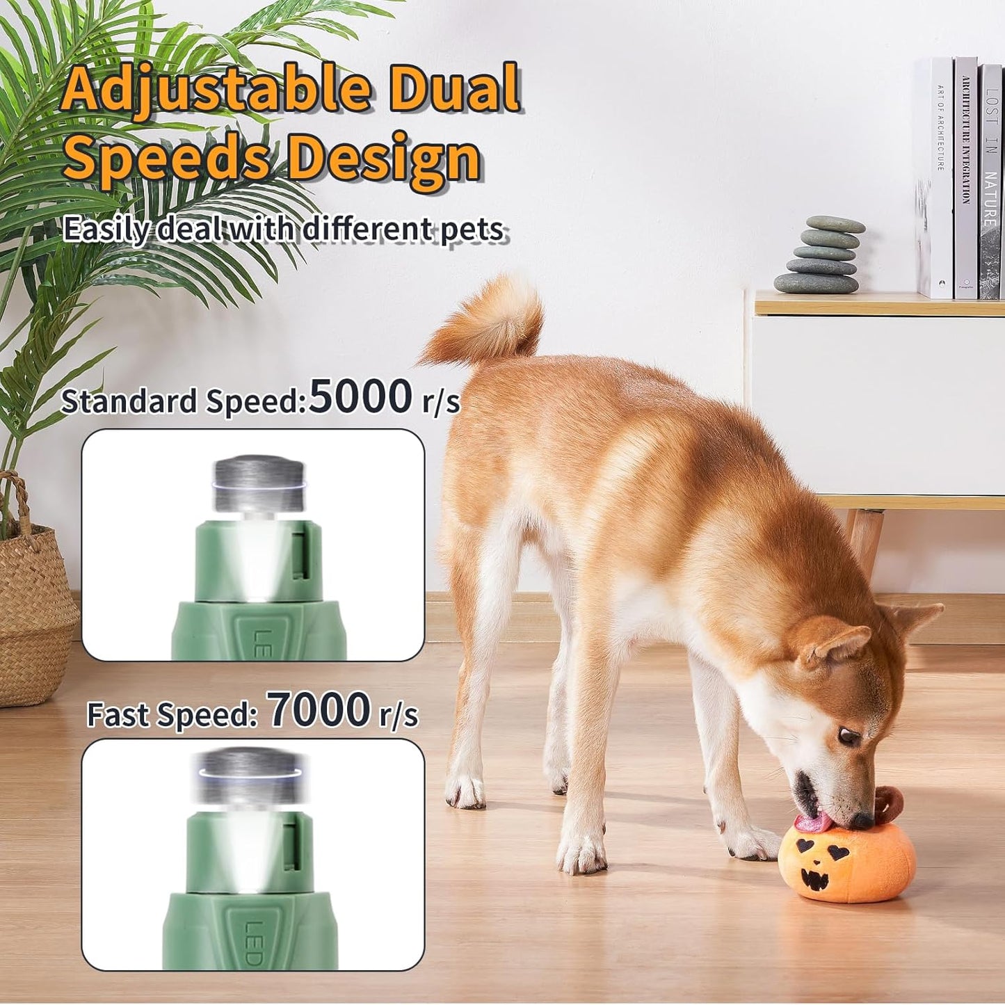 Dog Nail Grinder with LED Light, Rechargeable Pet Nail Grinder Kit with Nail Grinder and Trimmer, Low-Noise, 2-Speed Powerful Pet Nail Trimmer for Large Medium Small Animal Nail Care (Blue)