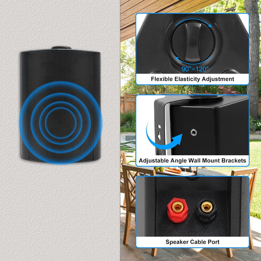 Herdio 5.25 Inches 600 Watts Outdoor Speakers Wired Waterproof,Effortless Mounting Swivel Brackets,Wall Mount Speakers with Loud Volume Perfect for Outdoor,Patio,Home Theater,Black (4 Speakers) - PuriLite