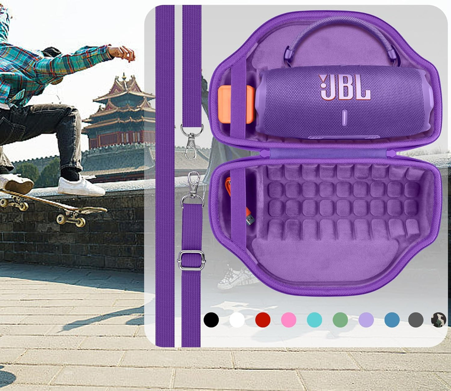 co2CREA Case for JBL Charge 6 Waterproof Portable Bluetooth Speaker, Hard Travel Case with Detachable Shoulder Strap (White Case)
