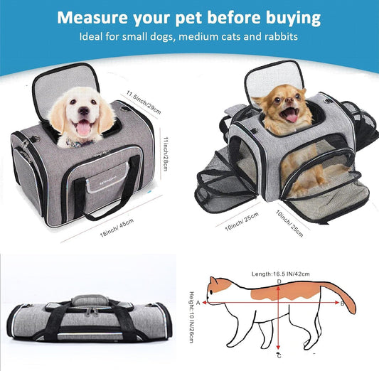 Cat Travel Bag 4 Sides Expandable Pet Carrier Airline Approved Folding Soft Sided Transport Tote Bag for cat - PuriLite