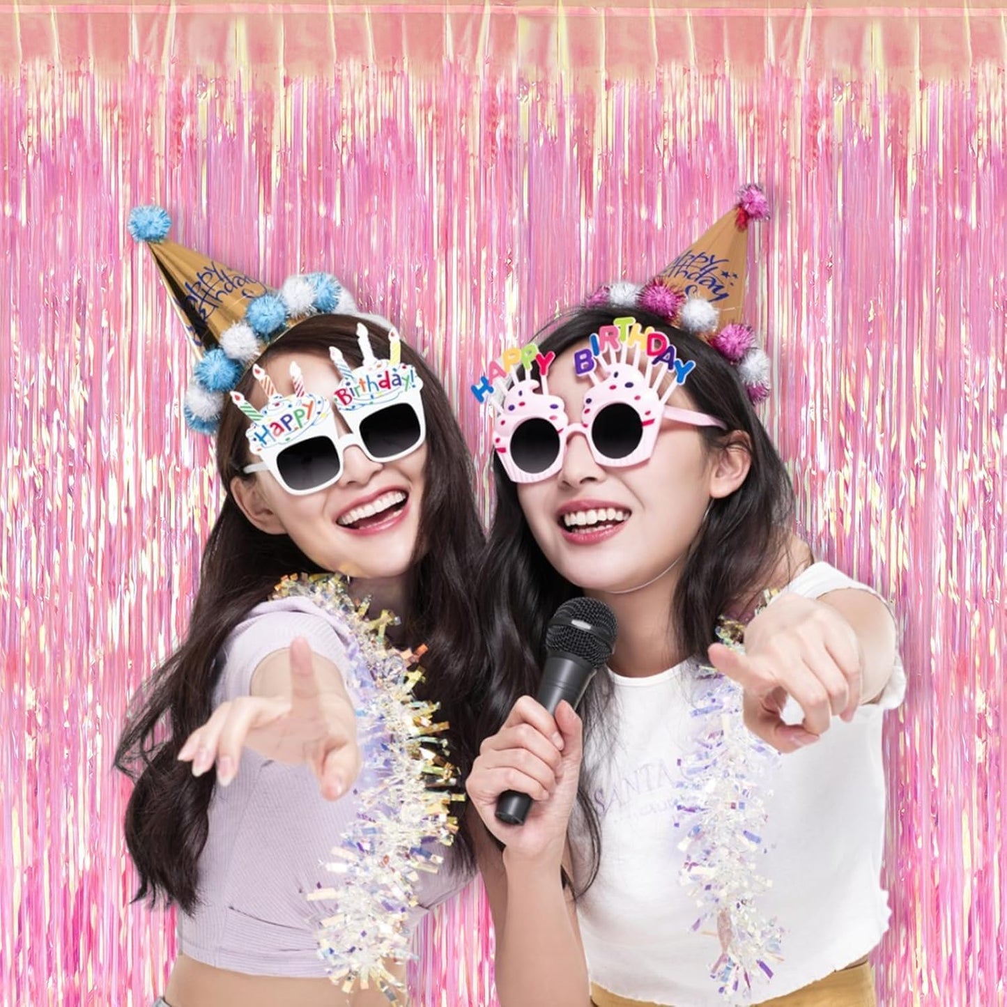 BRAVESHINE Pink Glitter Tinsel Foil Fringe Curtain - 2 Pcs 3.2x8.2 ft Metallic Party Supplies Photo Backdrop for Girl Princess Birthday Unicorn Bachelorette Butterfly Bridal Shower Party Decorations