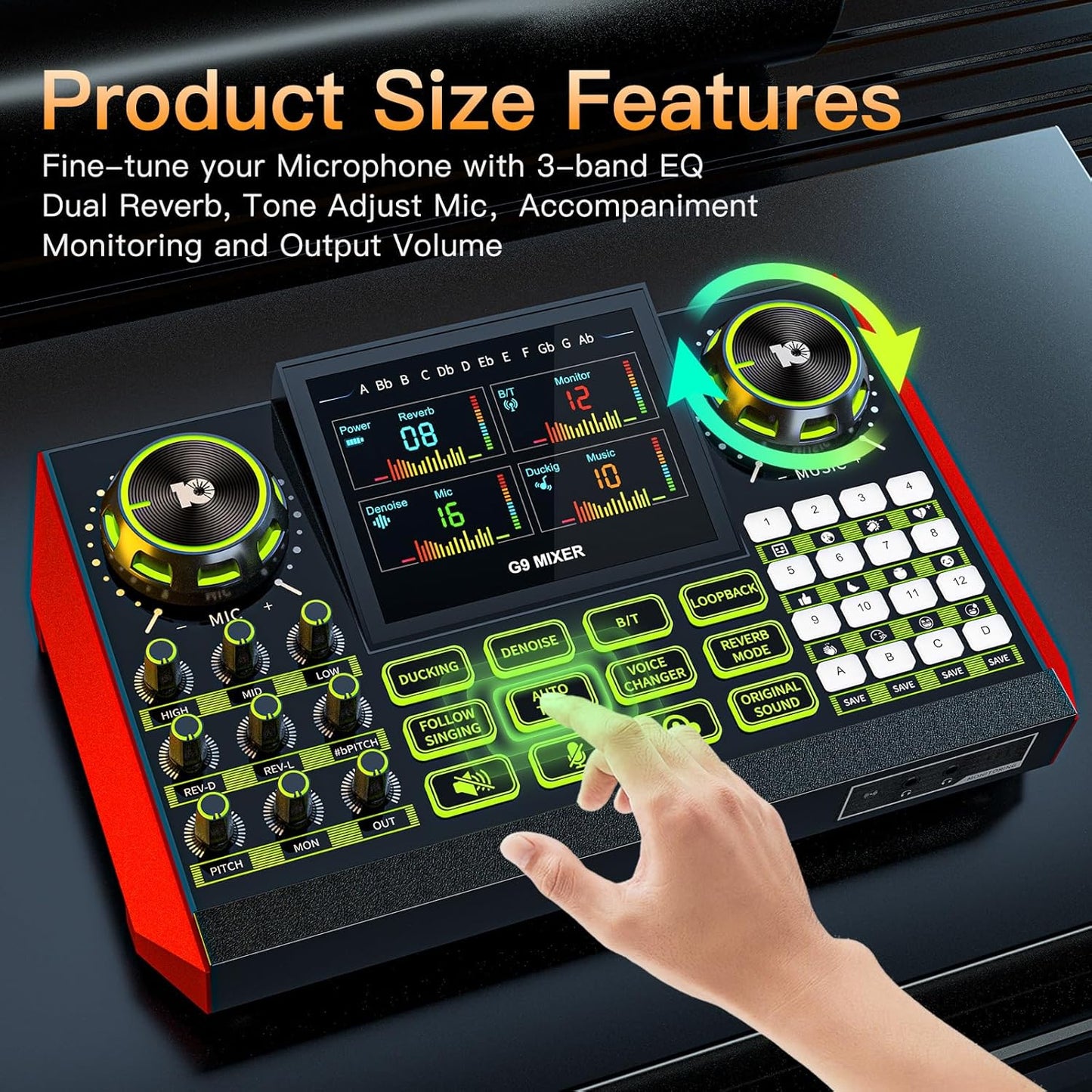 Tenlamp G9 Podcast Audio Mixer, Compatible with 3.5mm Microphones, Live Sound Card for PC/Phone Streaming Content Creators, with Noise Reduction and One-Touch Mute