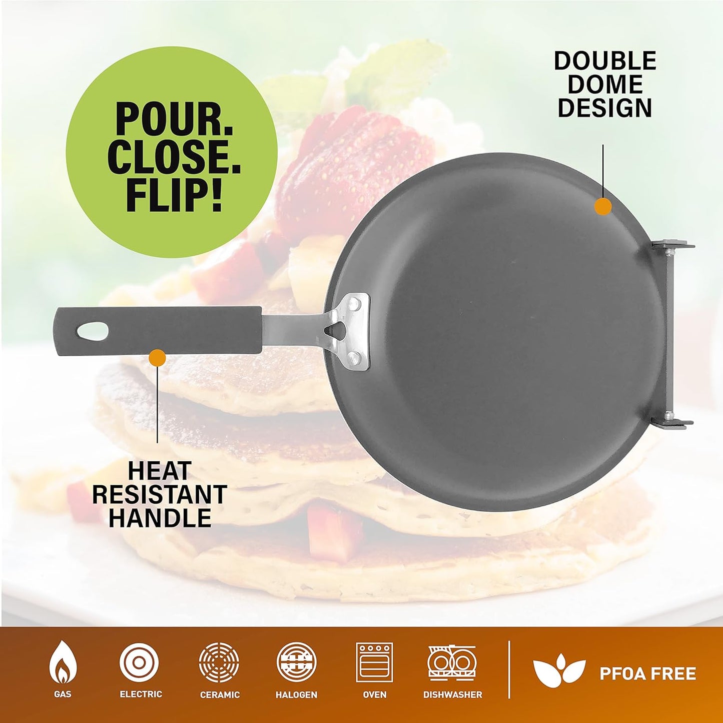 Gotham Steel Pancake Bonanza Pancake Maker, 2-Sided Nonstick Pancake Pan, Crepe Maker, Egg Pan, for Perfect Pancakes Eggs Crepes, Long Lasting Nonstick, Even Heating, Dishwasher Safe, 100% Toxin Free