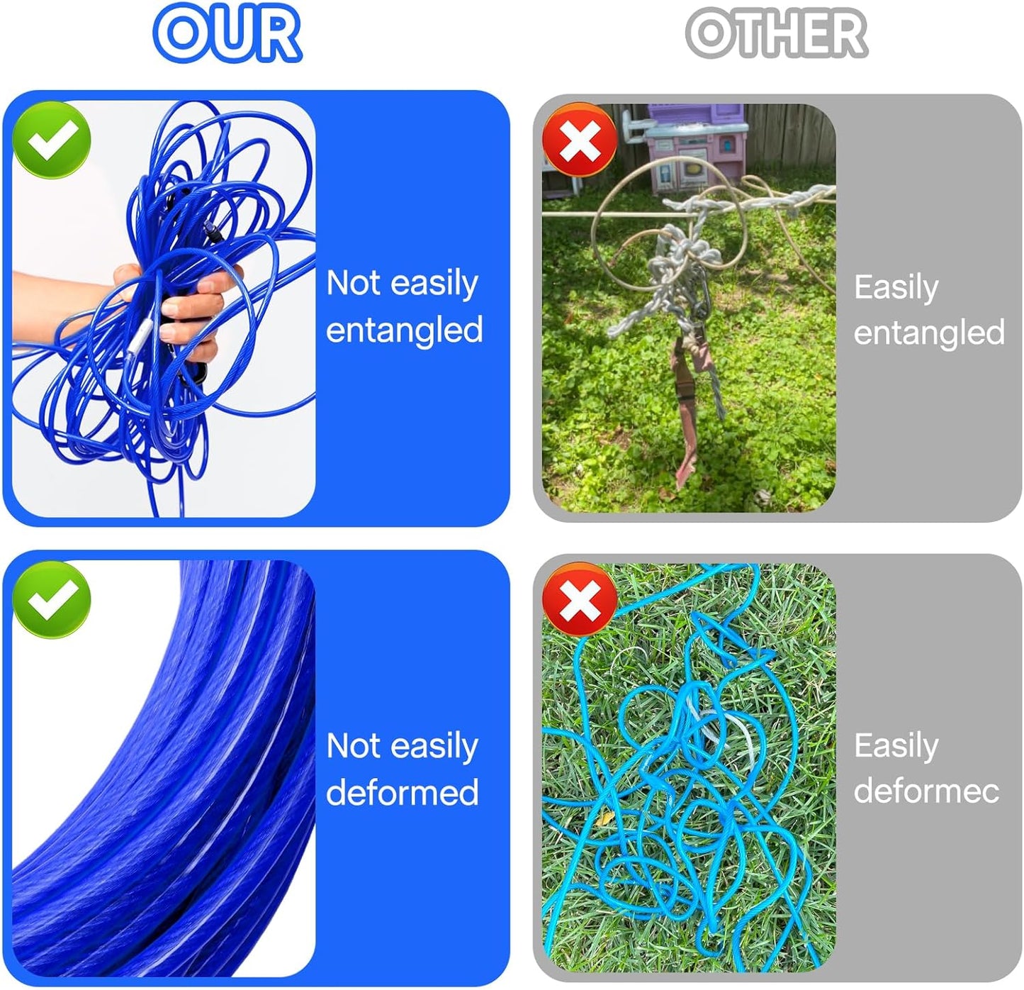 Furggis Dog Tie Out Cable,10/15/20/30/50FT Dog Run Cable for Yard and Camping Outdoor,Heavy Duty Dog Tether for Medium Large Dogs Chew Proof,1000lbs Break Strength,Reflective
