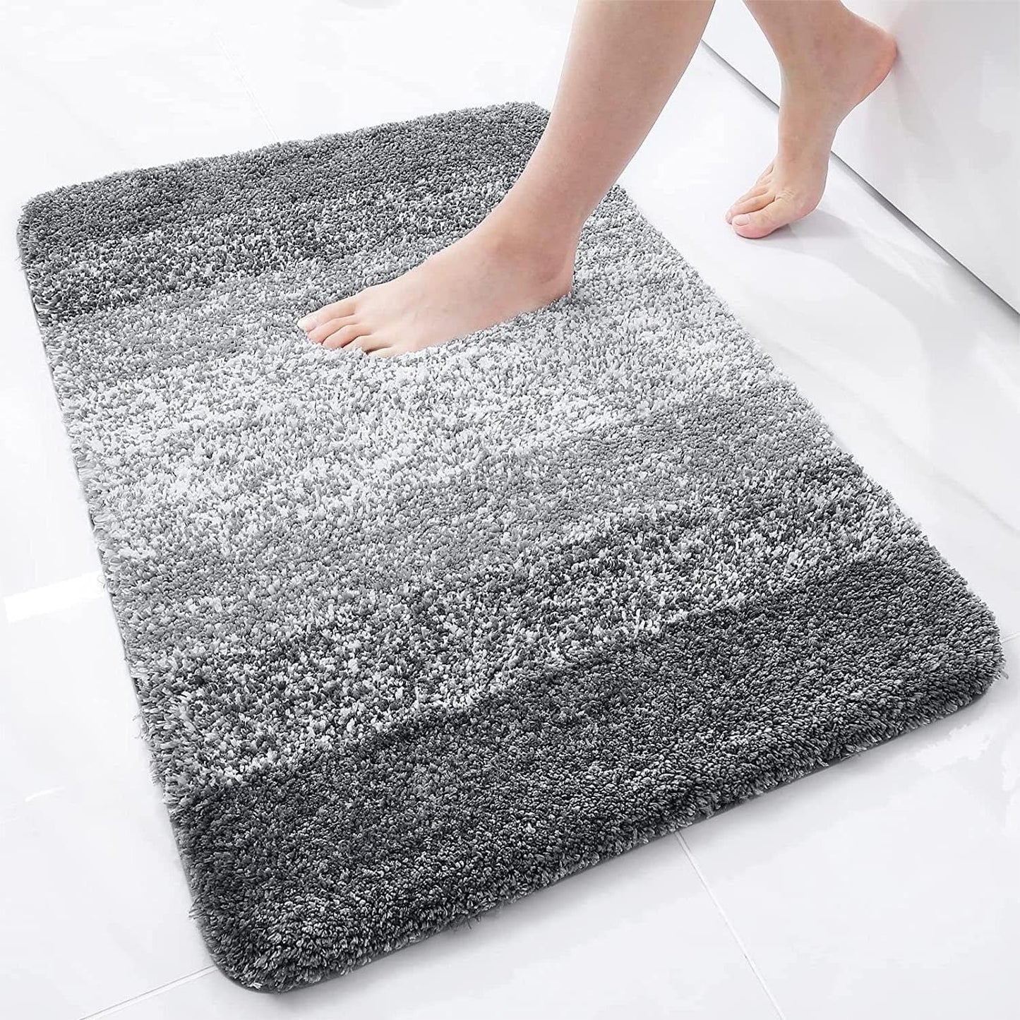 OLANLY Luxury Microfiber Bath Mat, Extra Soft and Absorbent Bathroom Mat, Non-Slip Plush Shaggy Bathroom Rug, Machine Wash Dry, Bath Rugs for Bathroom Floor, Tub and Shower, 16x24, Grey