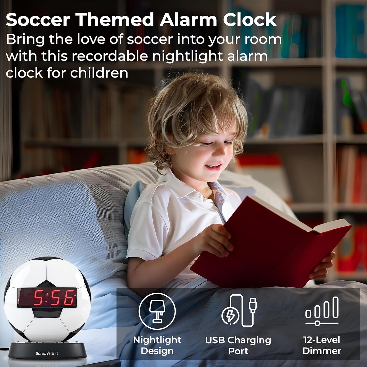 Sonic Alert Baseball Alarm Clock Nightlight for Heavy Sleepers - Loud & Compact Alarm Clock for Bedroom - Battery Backup & Full Range Dimmer - Easy to Set Digital Alarm Clock for Kids - AUX Connection