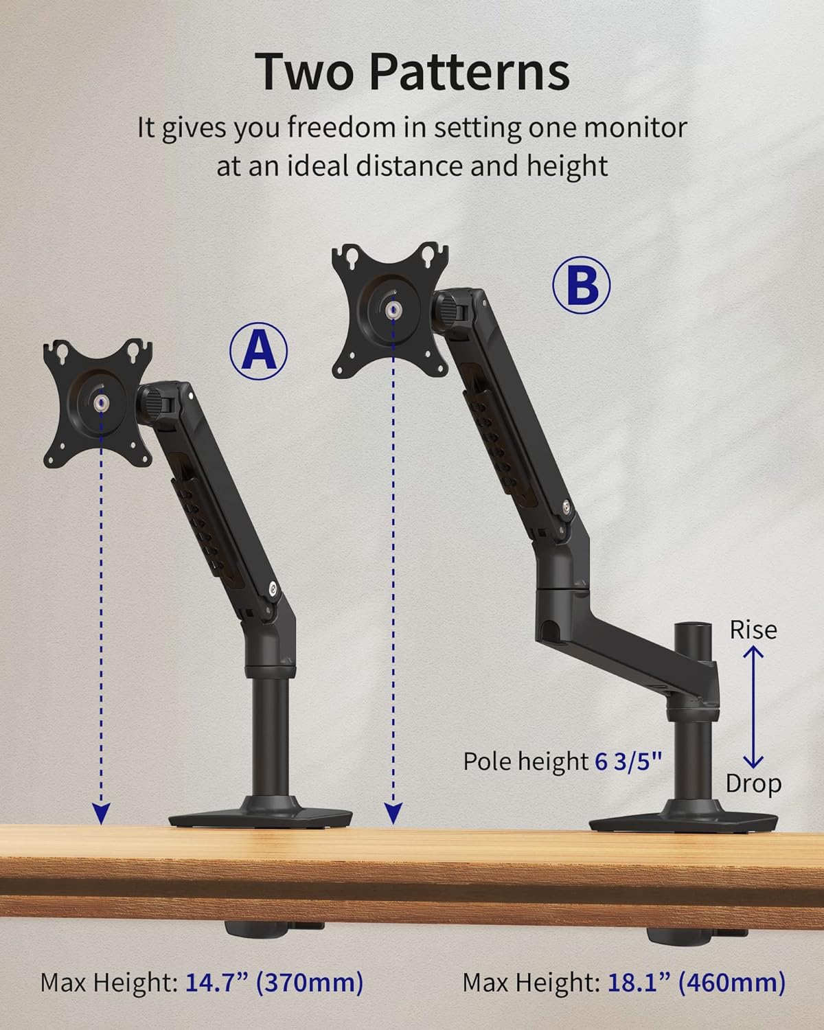 ErgoUnion Dual Monitor Stand for Desk, Vertical Dual Monitor Mount with Wide Range of Motion, Dual Monitor Arm for 17-40" Screen up to 25 lbs Each, Computer Monitor Stand for 2 Monitors - Black