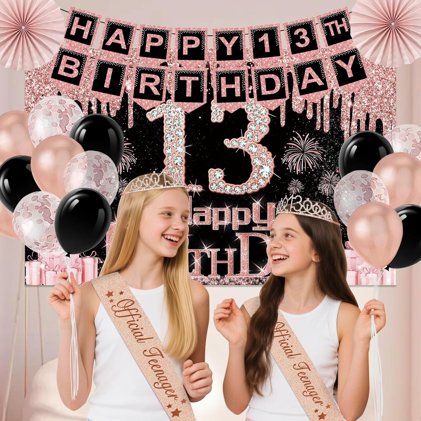 40th Birthday Decorations for Women,32pcs 40th Birthday Party Decorations,Including Backdrop, Crown,Sash,banner, Hanging Swirl,Cake Topper,balloons,Paper Fans,Anniversary Card and paper fans