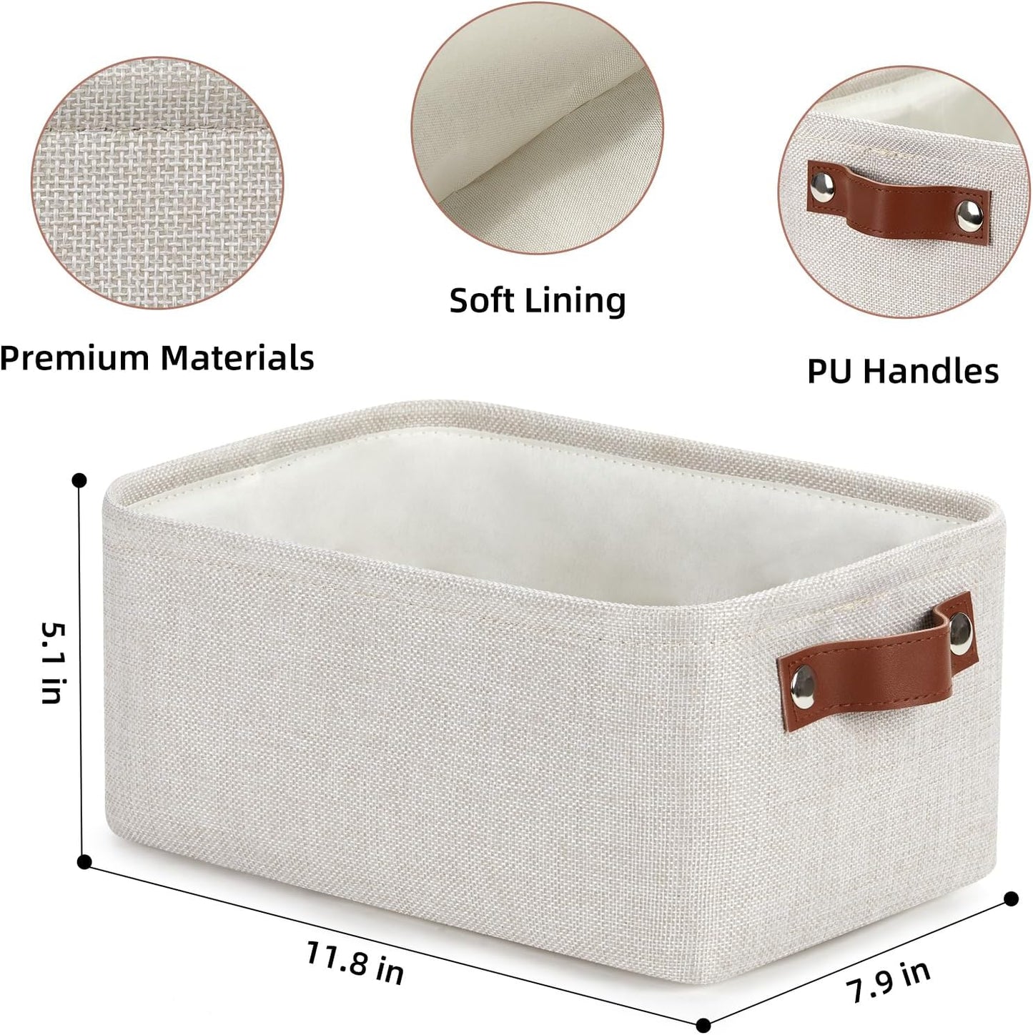 DULLEMELO Storage Baskets for Shelves, Fabric Collapsible Rectangular Storage Bins for Shelves, Closets, Nursery, Home, Office, Empty Gift Baskets (White&Teal)
