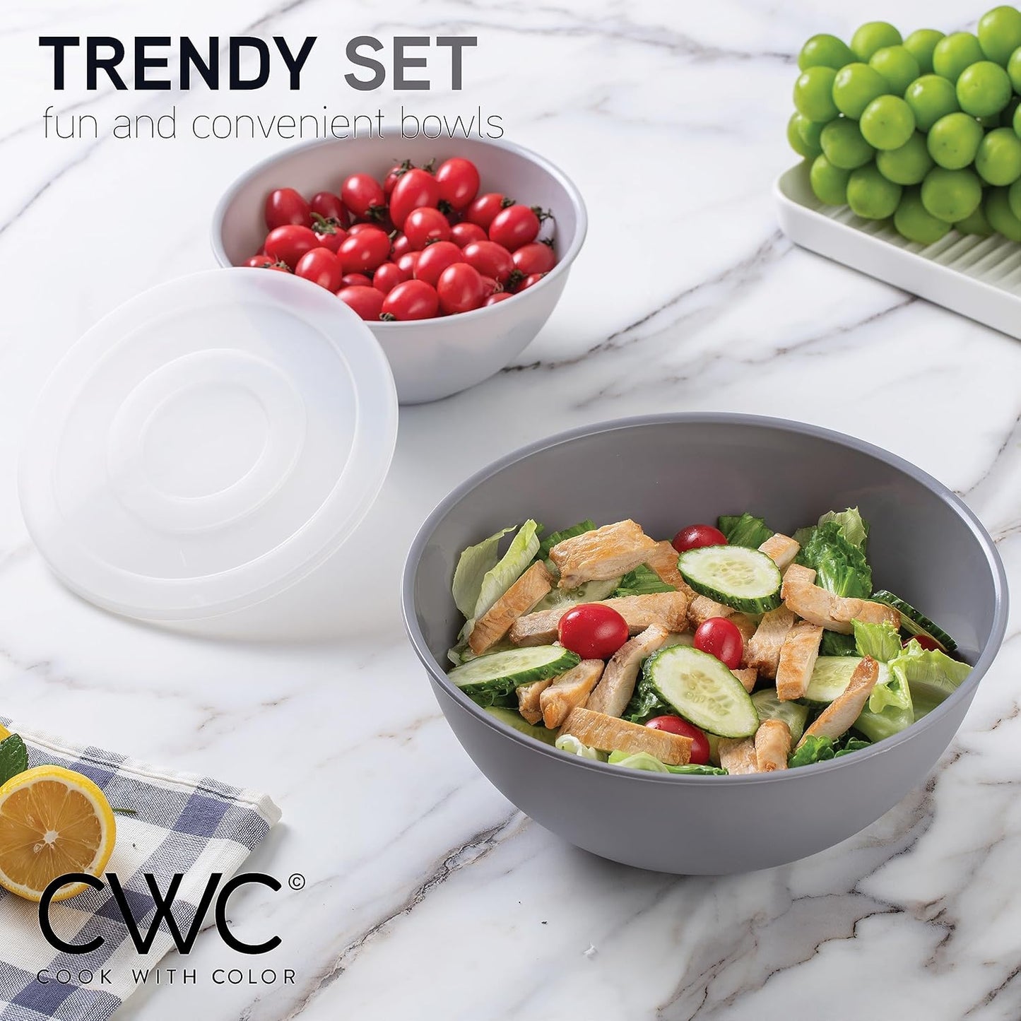 COOK WITH COLOR Mixing Bowls with TPR Lids - 12 Piece Plastic Nesting Bowls Set Includes 6 Prep Bowls and 6 Lids, Microwave Safe Mixing Bowl Set (Mint)