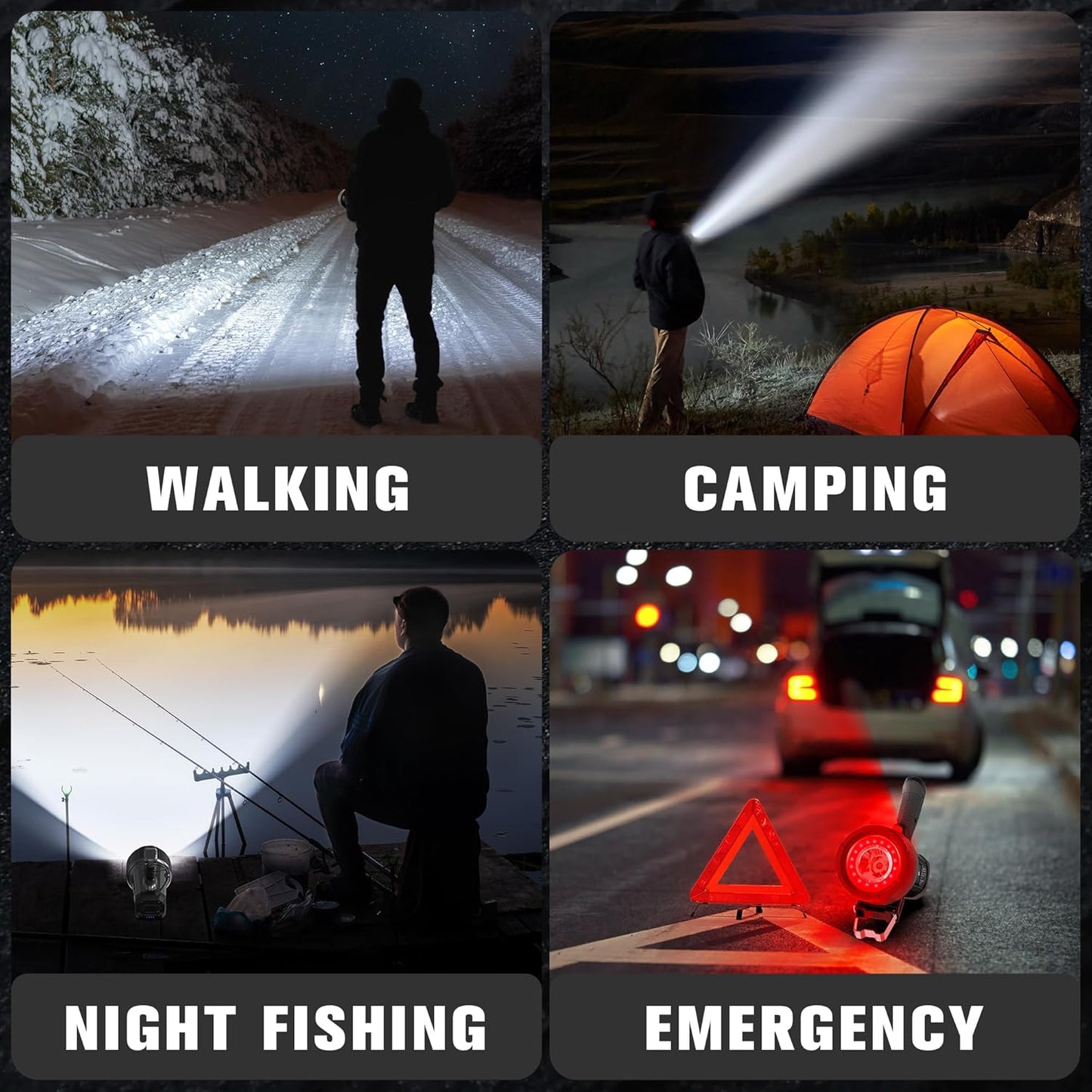 FORTO Rechargeable Spotlight 5000LM, IPX7 Waterproof Flashlight with 5200mAh Long-Lasting Battery, 7 Modes Handheld Light with EVA Case, for Boat, Hunting, Emergency, Outdoor Use