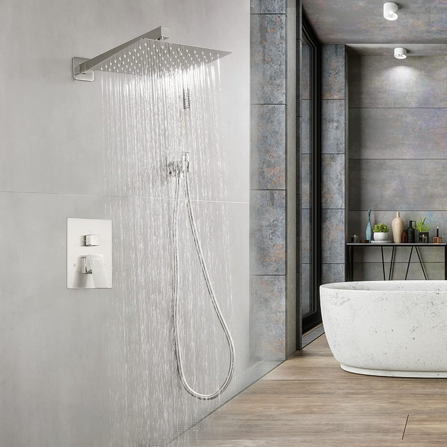 Fransiton Shower System Rain Shower System Set Ceiling Mounted, Rainfall Shower Head with Handheld, Bathroom Shower Kit (Valve Included) (8" - Wall Mount, Matte Black)