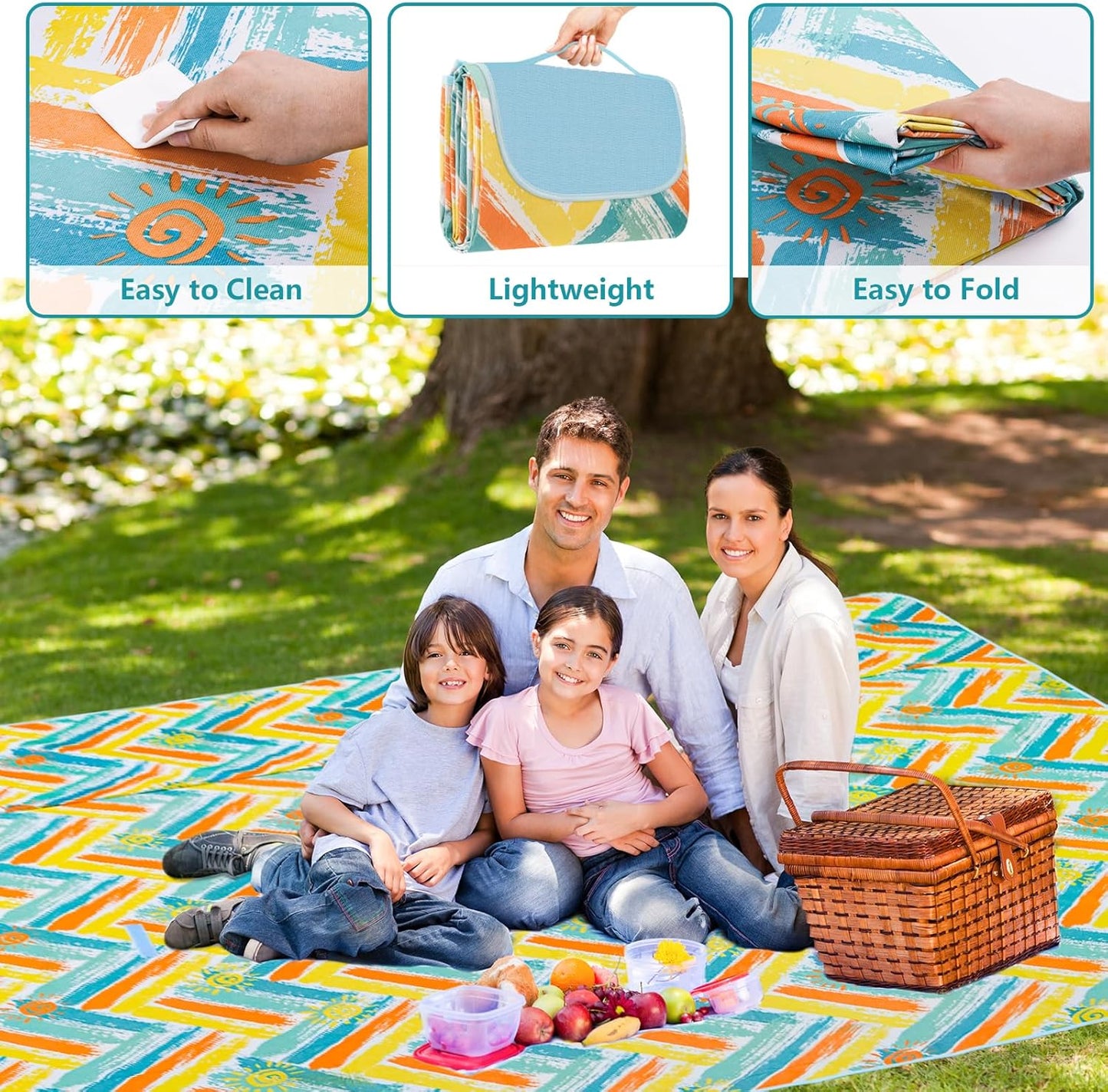 Habaylin Picnic Blanket Large, 79"X79" Waterproof Extra Large Beach Blanket, Foldable Picnic Blanket for Hiking, Party, Camping on Grass Sandproof Handy Picnic Mat