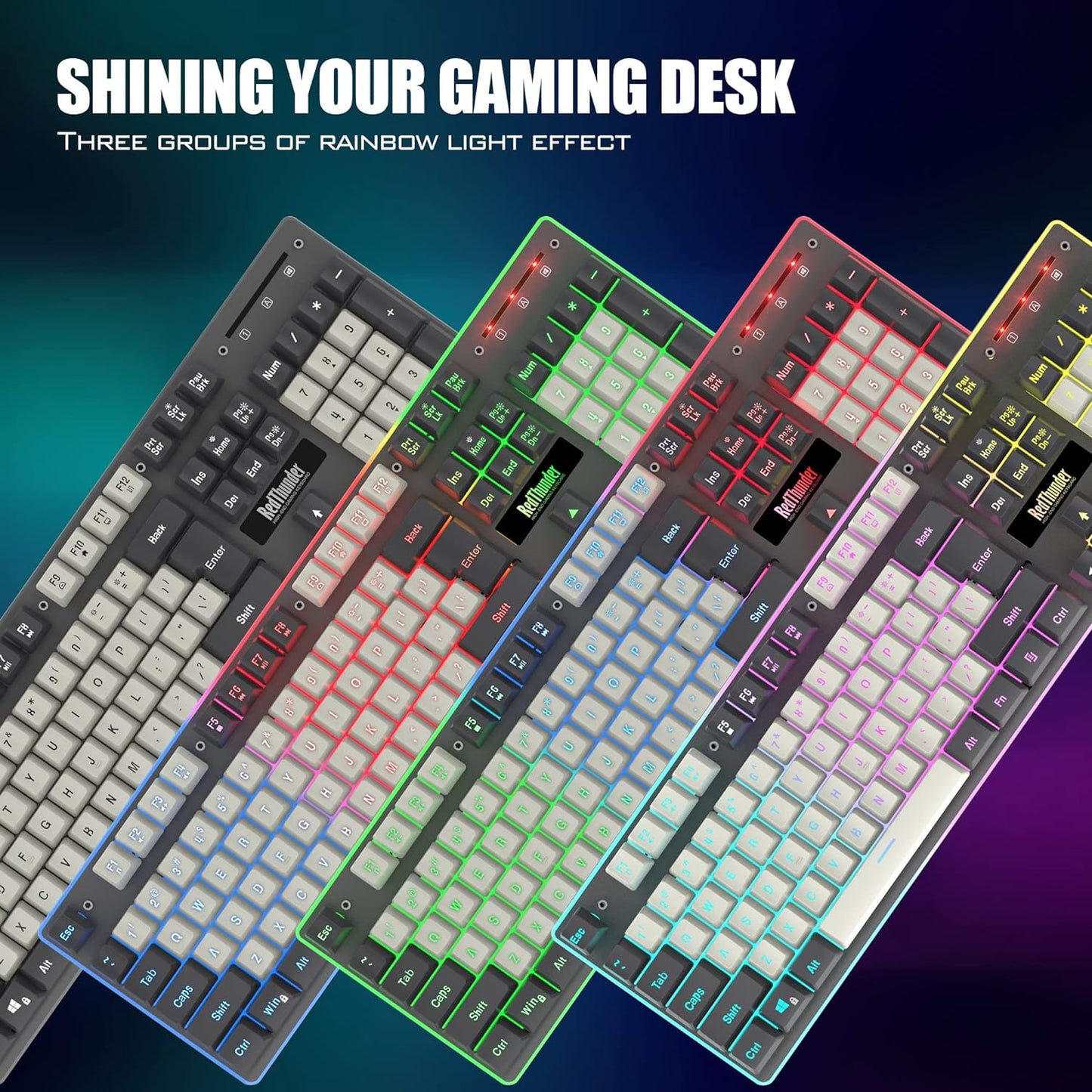 RedThunder K10 Wireless Gaming Keyboard and Mouse Combo, LED Backlit Rechargeable 3800mAh Battery, Mechanical Feel Anti-ghosting Keyboard + 7D 3200DPI Mice for PC Gamer (Black)