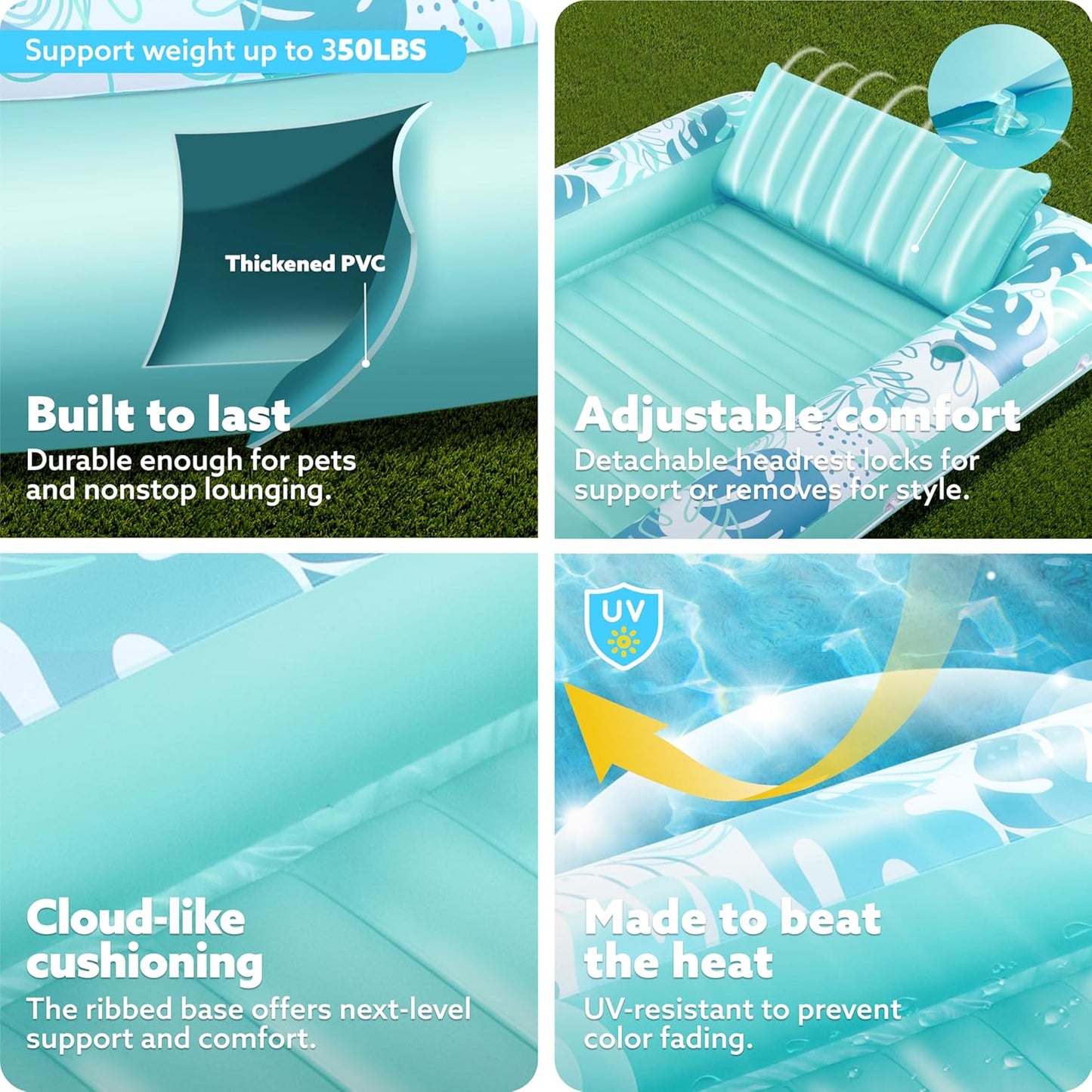 Sloosh Inflatable Tanning Pool Lounger Float-XL, 85" x 57" Extra Large Suntan Sun Tan tub for Adults, Bed Blow up, Raft Lounge Floatie, XL-Blue