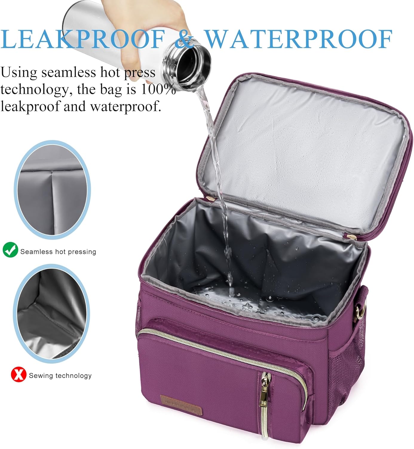 Lunch Bag for Women Men Double Deck Lunch Box - Leakproof Insulated Soft Large Lunch Cooler Bag, MIYCOO (Black,15L)