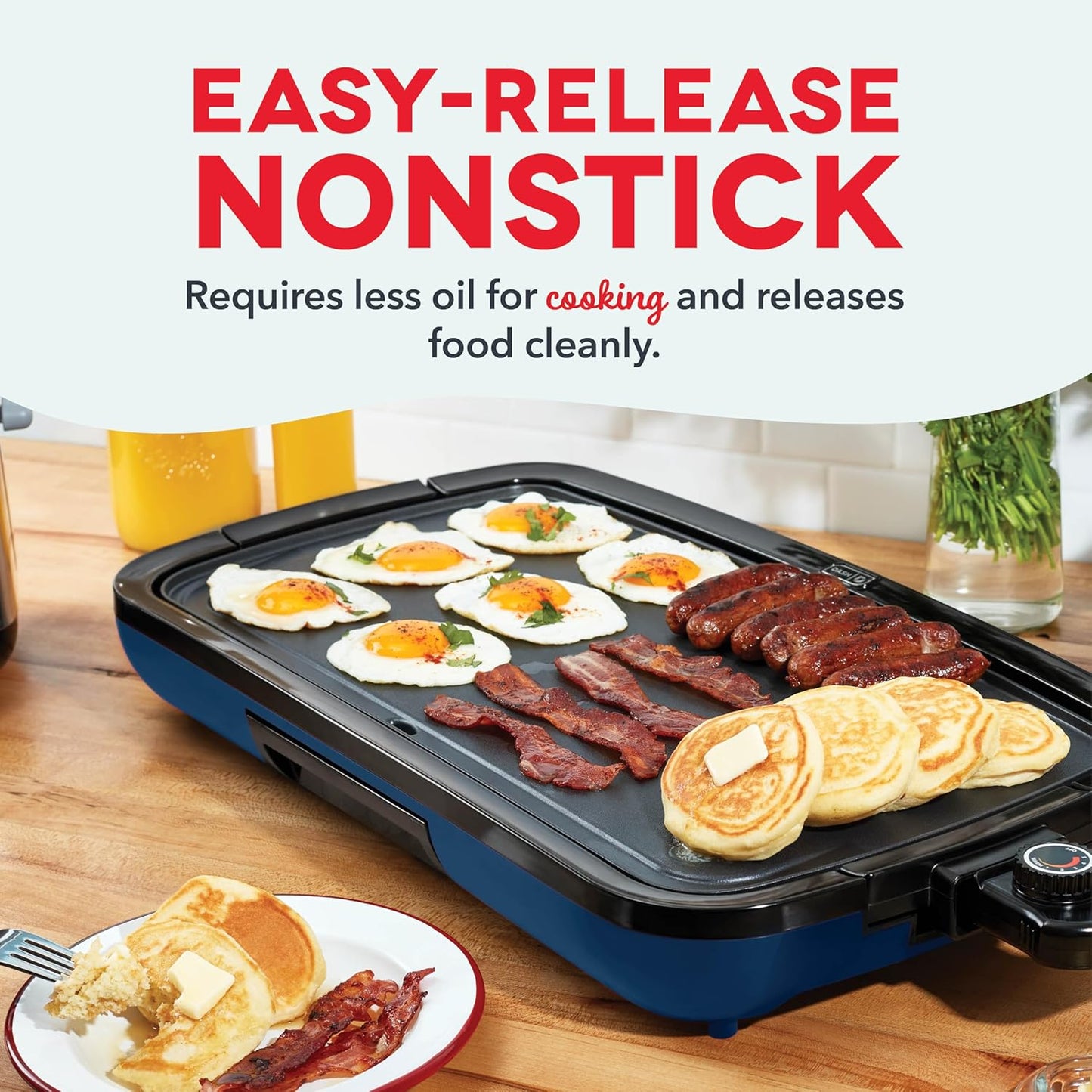 DASH Deluxe Everyday Electric Griddle with Dishwasher Safe Removable Nonstick Cooking Plate for Pancakes, Burgers, Eggs and more, Includes Drip Tray + Recipe Book, 20” x 10.5”, 1500-Watt - Red