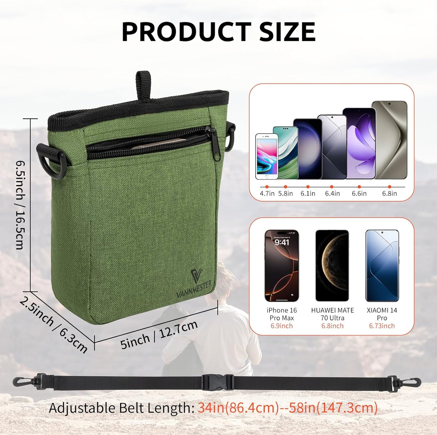 VANNMESTER Dog Treat Pouch with Stronger Magnetic Closure Dog Treat Pouch 4 Cup Front Pocket fits All Phones Built-in Poop Bag Dispenser (Green)