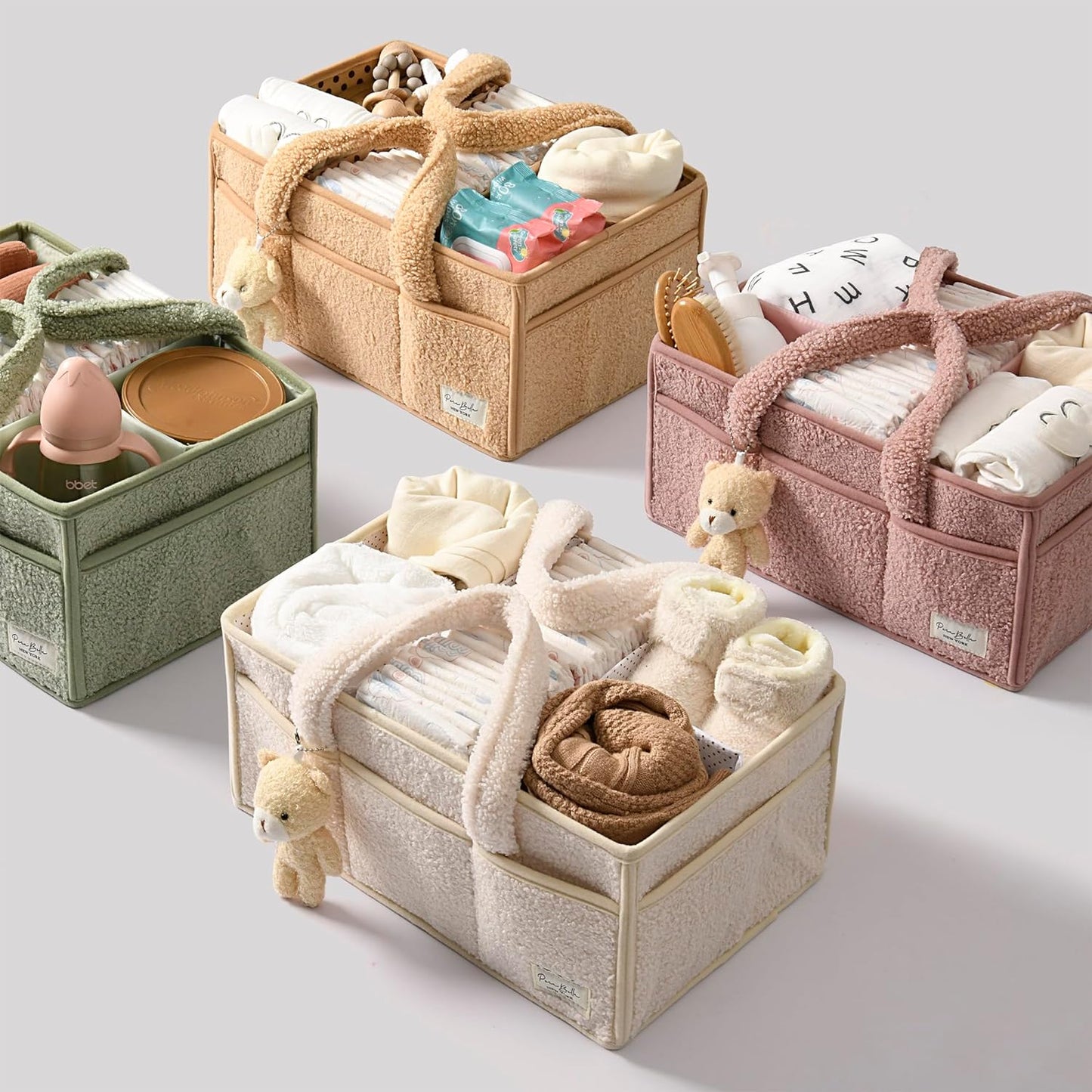 PeraBella Baby Diaper Caddy Organizer, Baby Organizers and Storage for Changing Table, Babies Shower Gift Basket for Boy &Girl, Nursery Essentials Car Caddy Organizer with Handle, White Diaper Basket