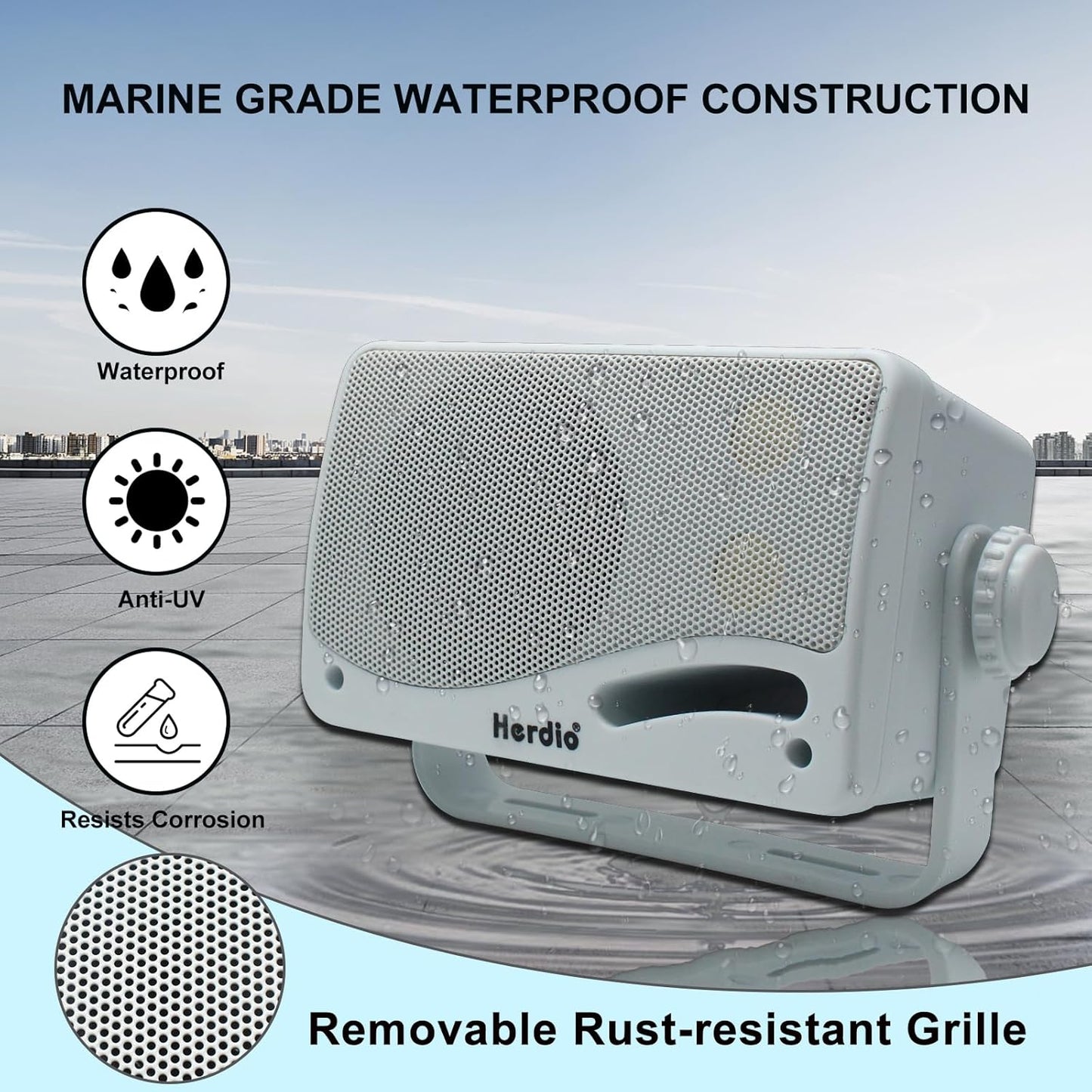 Herdio 3.5 Inch Passive Outdoor Speakers Wired Waterproof, 200W 3 Way Premium Mountable Wall Mount Speakers with Superior Sound, All-Weather Durability, for Patio Marine Boat Garage Indoor(White Pair)