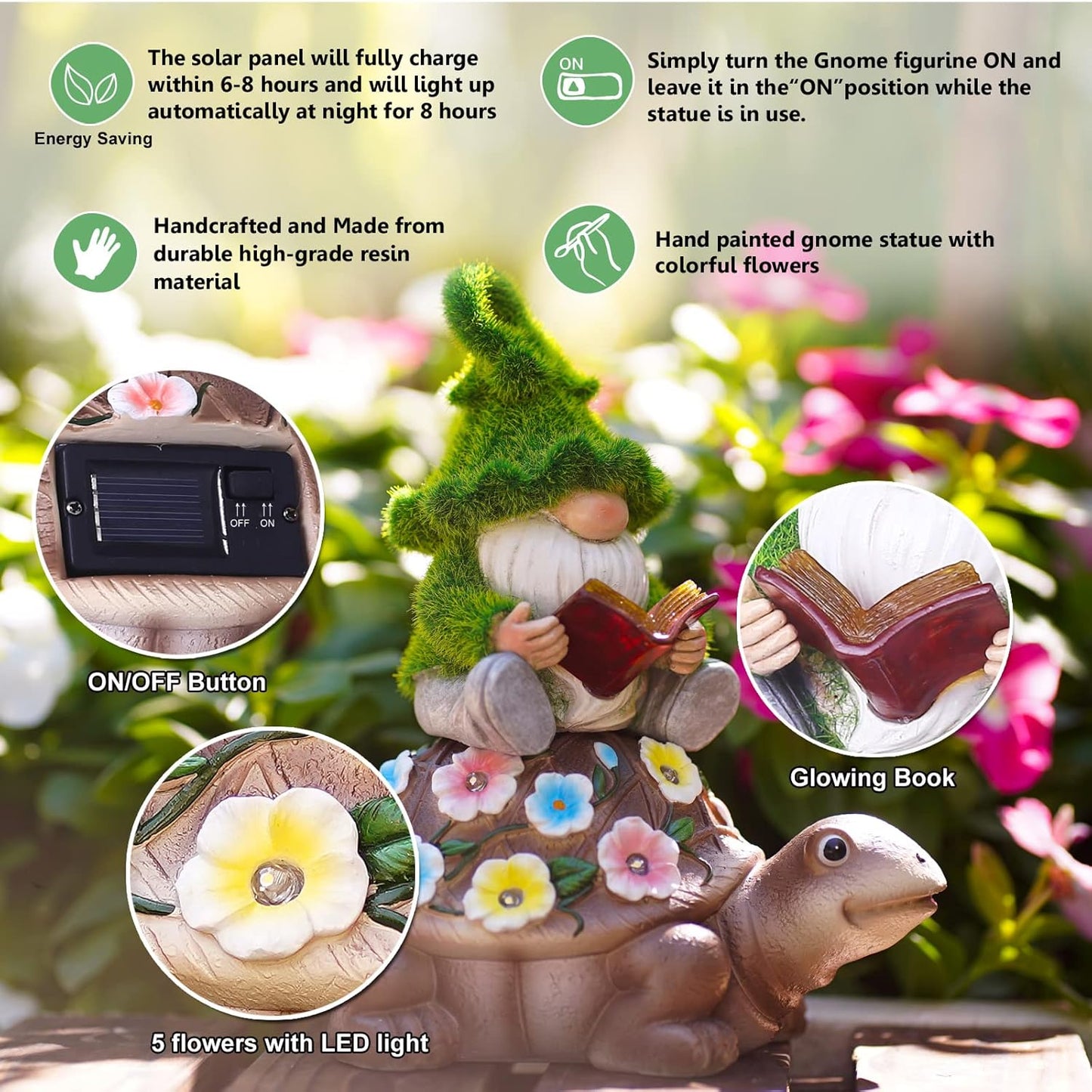 Nacome Solar Garden Outdoor Statues Turtle with Succulent 7 LED Lights - Lawn Decor Patio, Balcony, Yard Ornament - Birthday for Women/Mom/Grandma