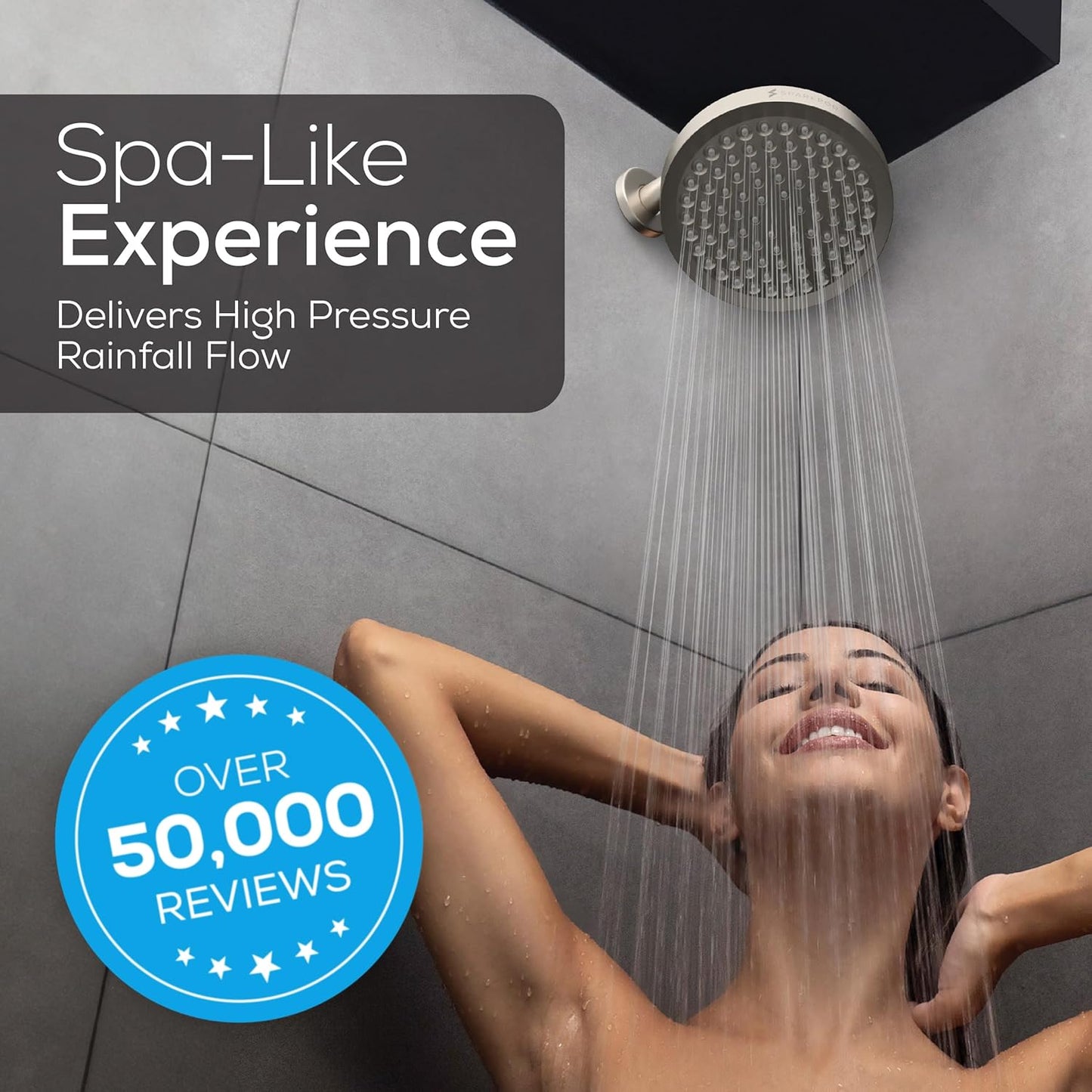 SparkPod Shower Head - High Pressure Rain - Premium Quality Luxury Design - 1-Min Install - Easy Clean Adjustable Replacement for Your Bathroom Shower Heads (Luxury Polished Chrome, 6 Inch Round)