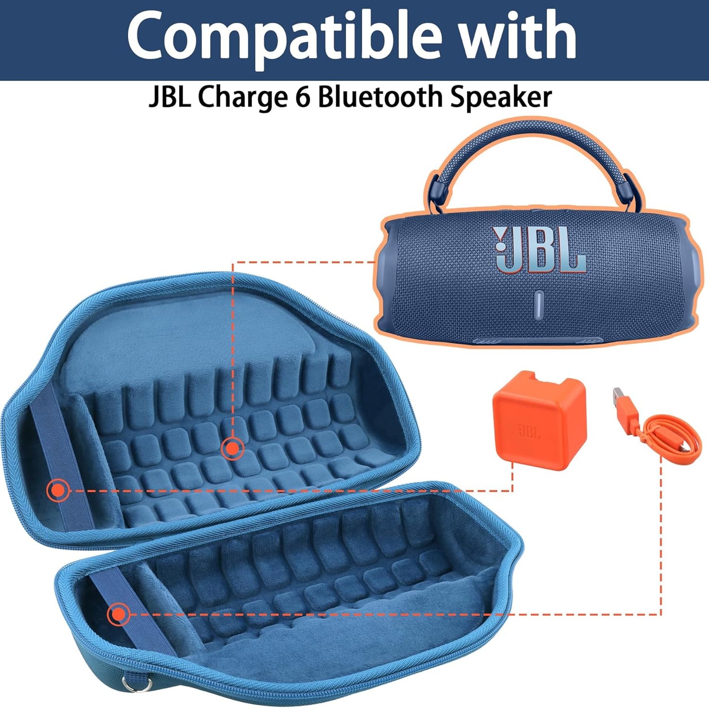 co2CREA Case for JBL Charge 6 Waterproof Portable Bluetooth Speaker, Hard Travel Case with Detachable Shoulder Strap (White Case)