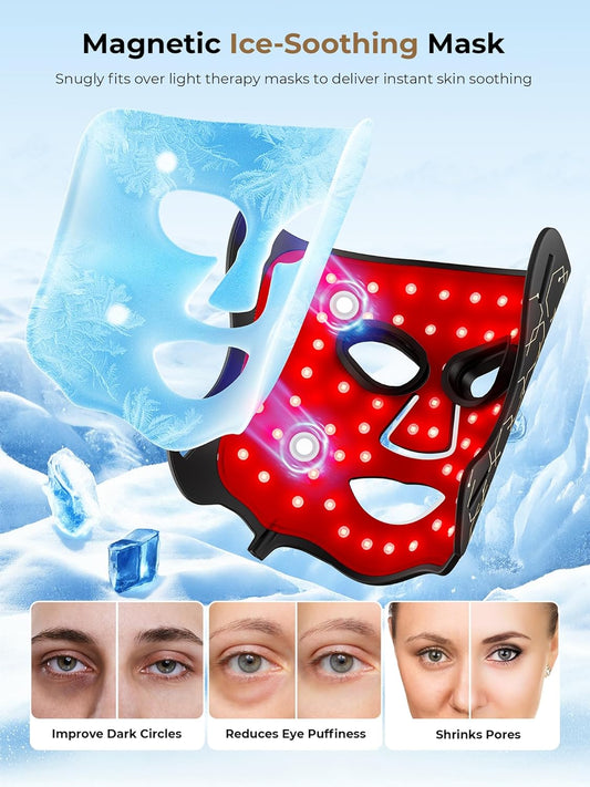 LED Light Therapy Mask (E106A) for Face with high-frequency laser, LED Light Therapy Mask with Adjustable Brightness and Timer, Soft Silicone Red Light Therapy Mask for Wrinkle & Acne Treatment Home & Travel, Black