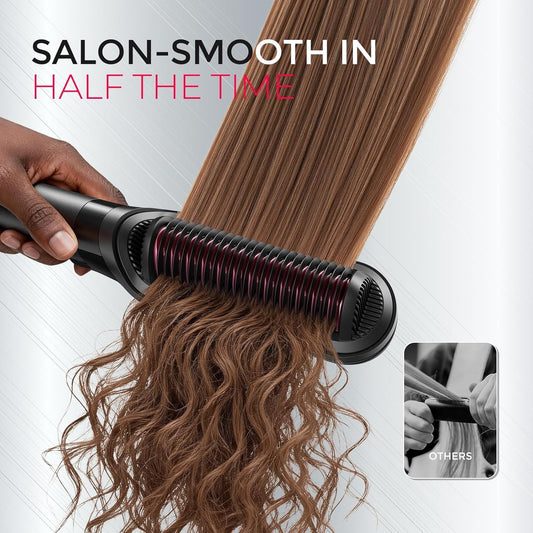 TYMO Flat Iron Hair Straightener Brush 2 in 1, 200M Ions Hair Straighteners for Women, Ceramic Dual Voltage Straightening Hot Comb for Anti-Frizz Straights, Waves, Curls, Less Heat Damage, Black