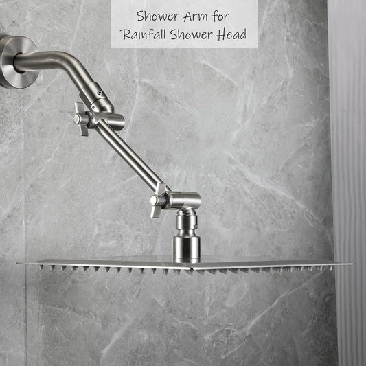 Shower Head Extension Arm, 6 Inch Adjustable Shower Arm Extender for Handheld/Fixed/Rain Shower Head, All Metal Showerhead Arm with G1/2 Universal Connector, Easy Installation, Brushed Nickel - PuriLite