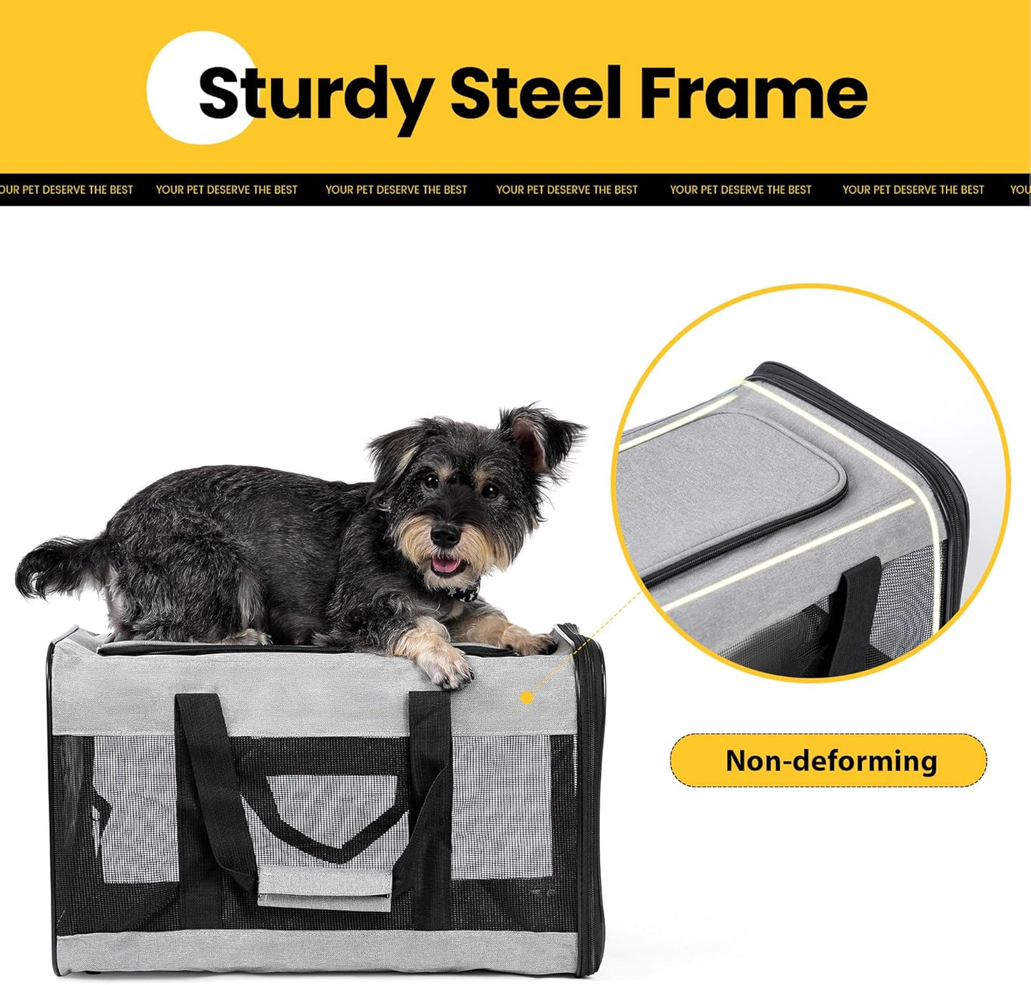 Conlun Cat Carrier Airline Approved, Soft-Sided Dog Carrier with Inner Safety Leash, Pet Transport Carrier for Small-Medium Cats Puppies up to 15 Lbs, Collapsible Travel Kitten Carrier Bag -Black M