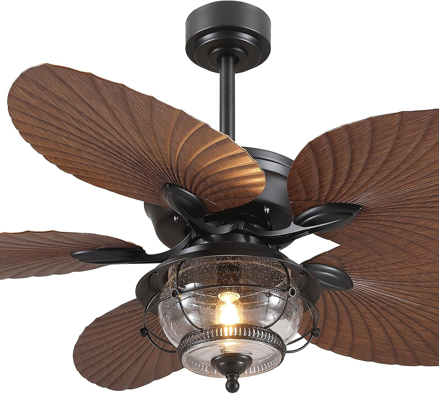Wiviniya Ceiling Fans with Lights and Remote/APP Control, 44 Inch Tropical Palm Leaf Ceiling Fan with LED Lights, Outdoor Ceiling Fans for Patios Porch, Reversible Quiet Motor, Dimmable, Light Brown