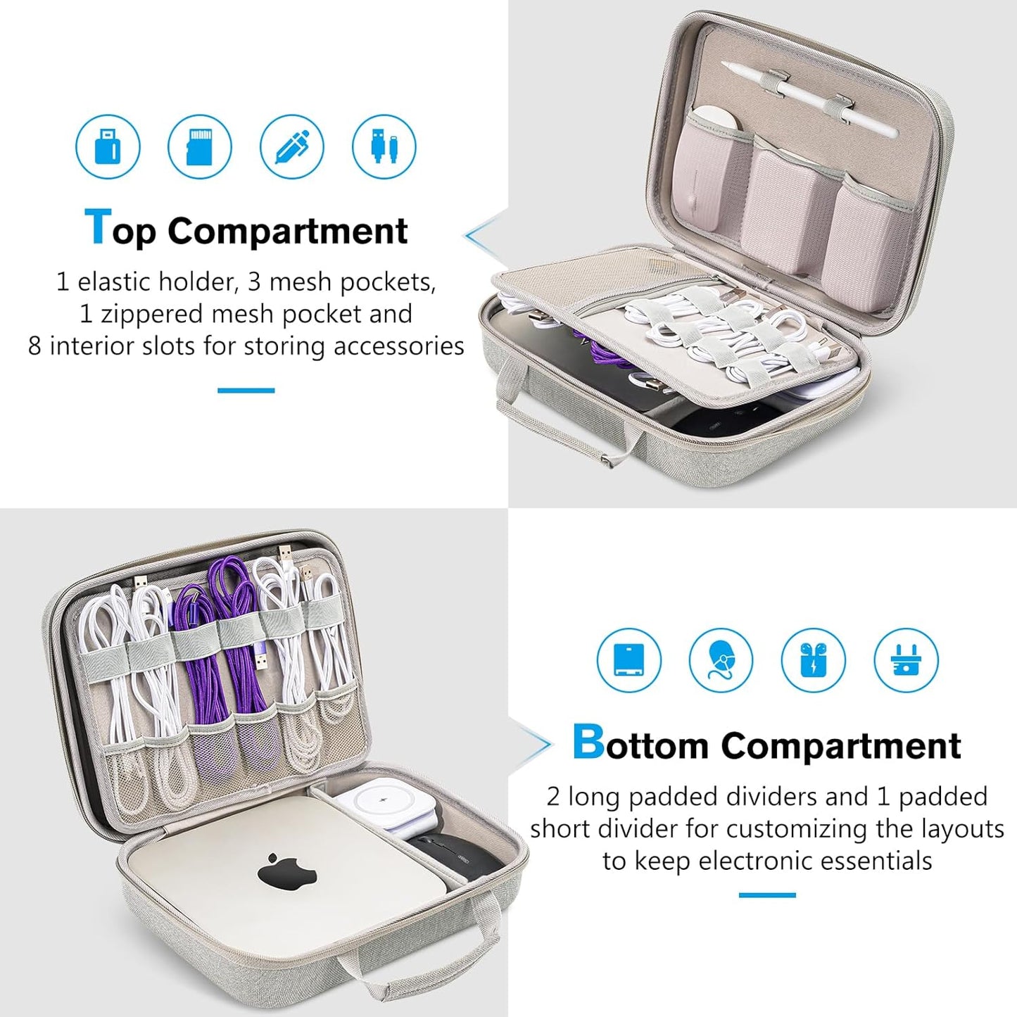 ProCase Hard Travel Electronic Organizer Case for MacBook Power Adapter Chargers Cables Power Bank Apple Magic Mouse Apple Pencil USB Flash Disk SD Card Small Portable Accessories Bag -L, Black