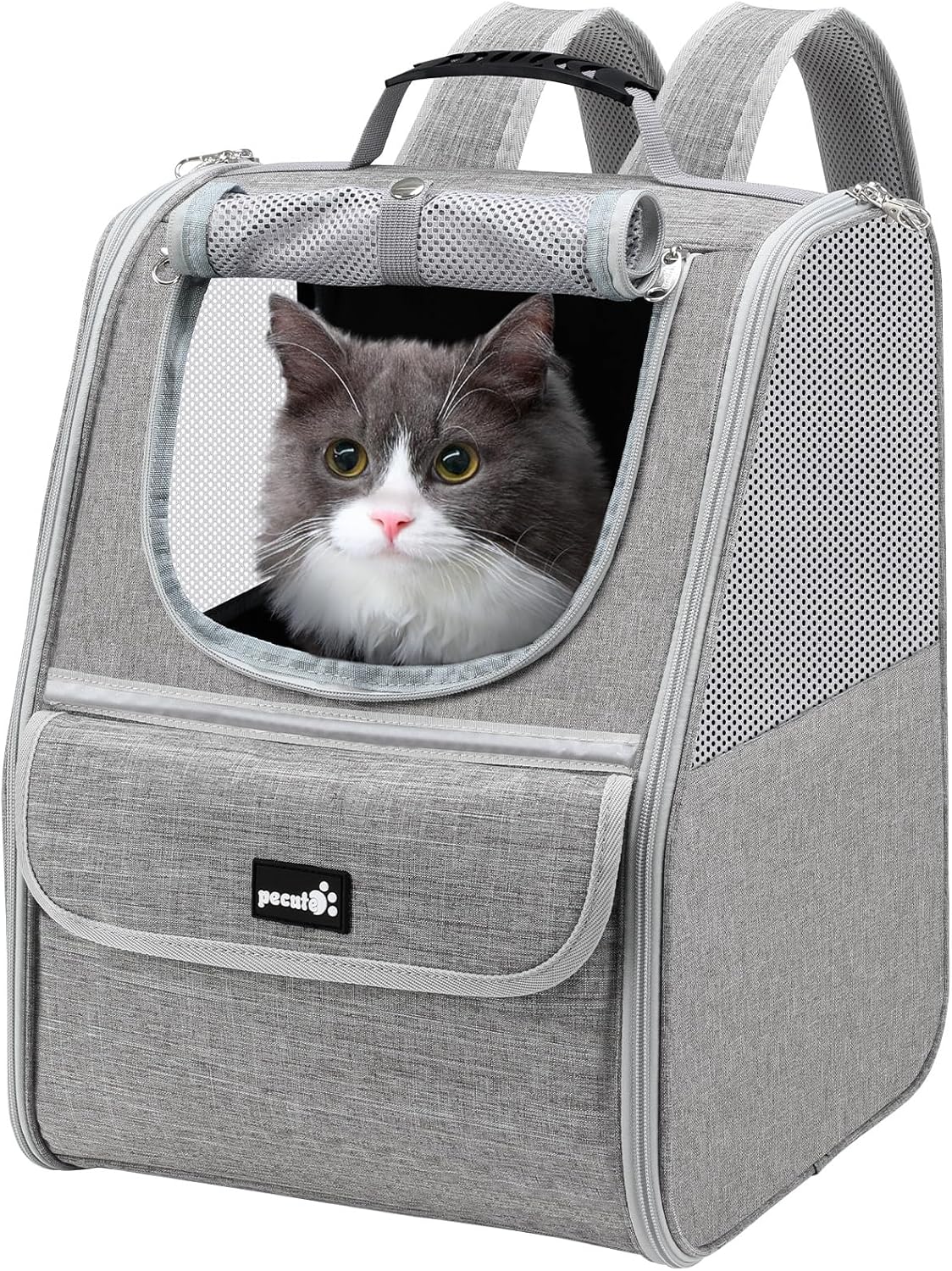 Pecute Expandable Cat Backpack Carrier, Small Dog Backpack Carrier, Pet Backpack Carriers for Cats Dogs Puppy Kitten, Cat Carriers Bag Carrying for Travel Hiking Bike Riding Walking Outdoor,Grey