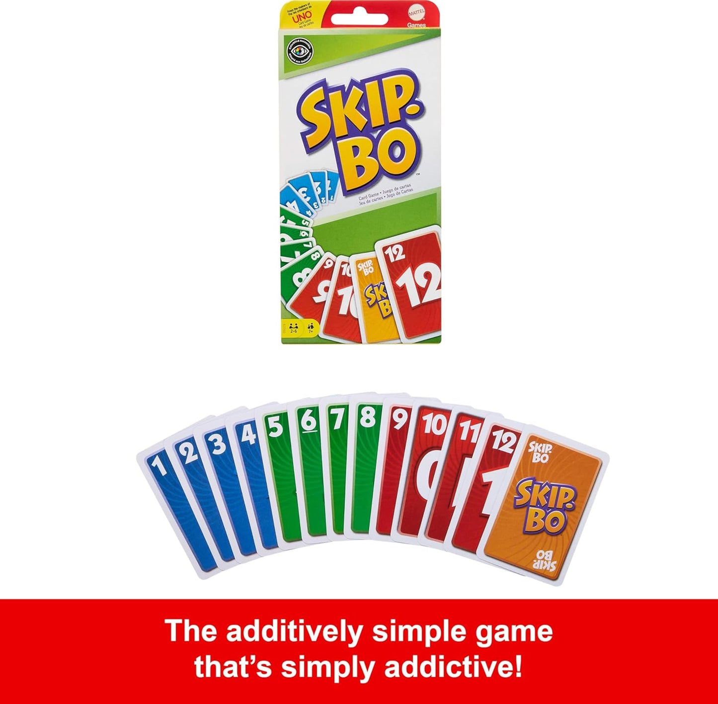 Mattel Games Skip-Bo Card Game for Kid, Adult & Family Nights, Color Blind Accessible Deck for 2 to 6 Players Ages 7+