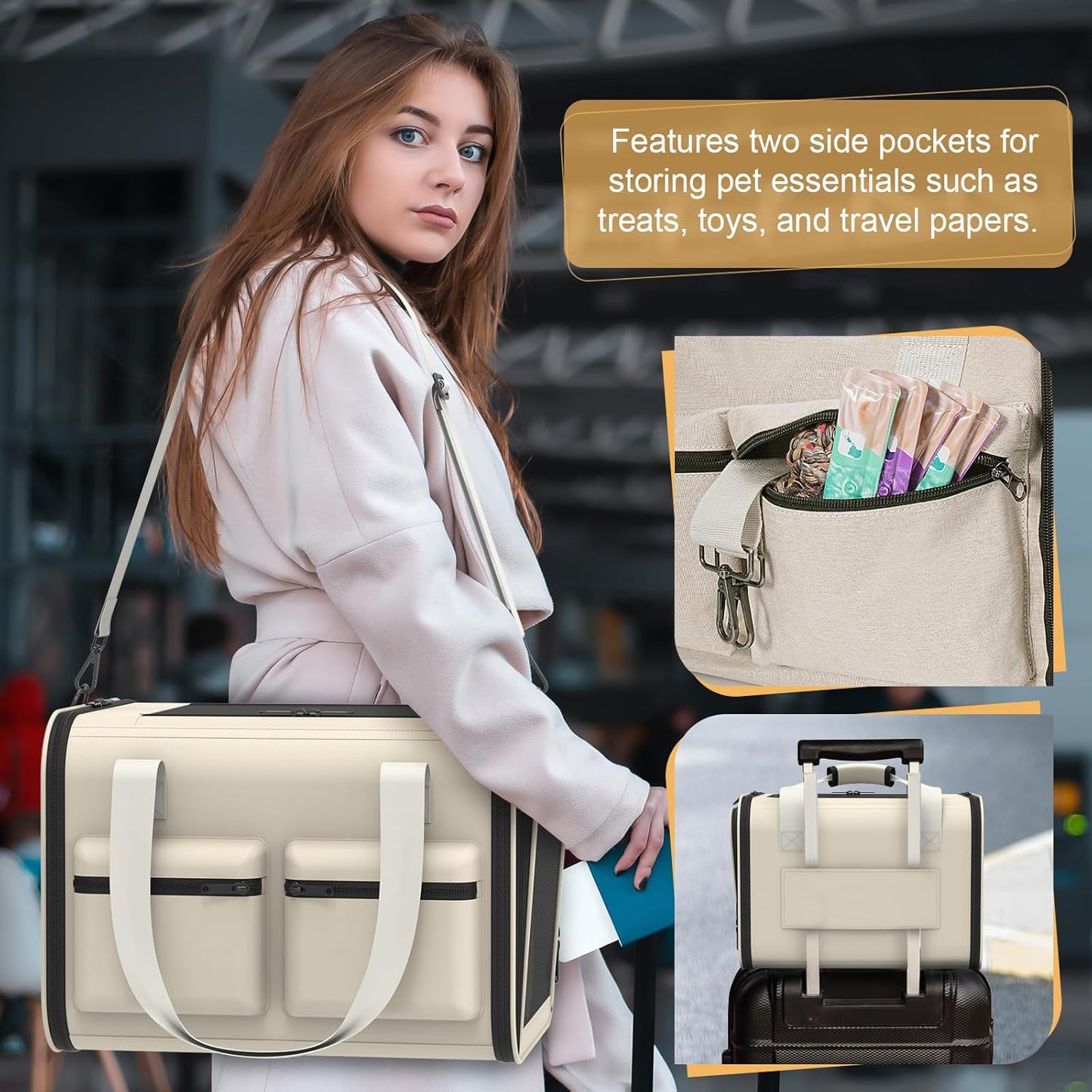 Cat Carrier Soft Airline Approved - Small Dog Travel Carrier Bag for Pets Up to 15Lbs, Breathable & Comfortable Pet Carrier for Cats & Small Dogs, TSA Approved for Airplane, Car, Camping, Vet Visits