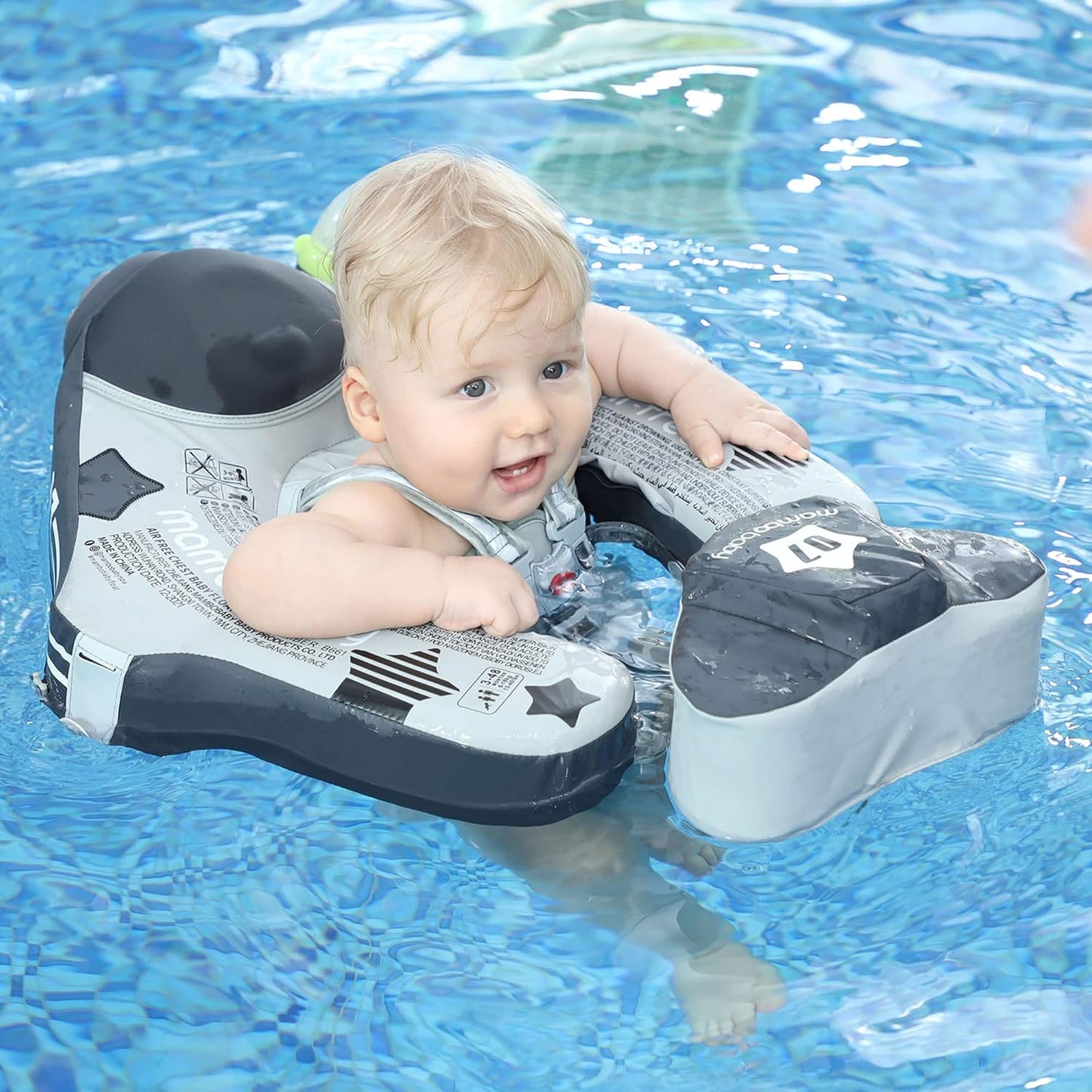 Mambobaby Baby Swim Float with Canopy, Non-Inflatable Solid Baby Float, Upgrade Soft Skin-Friendly Material Infant Swim Float