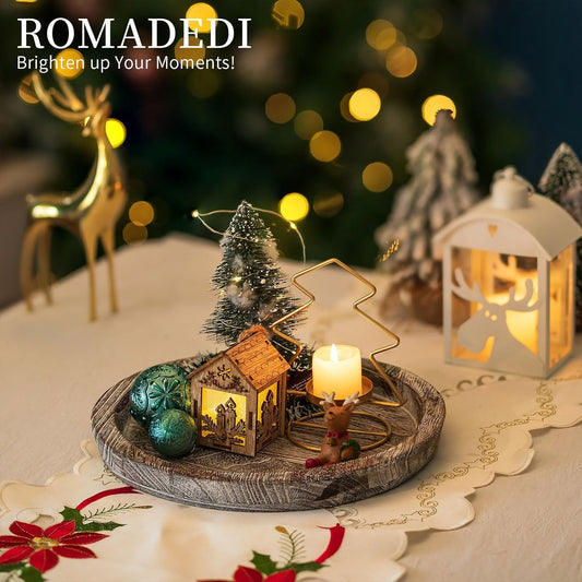 Romadedi Rustic Wooden Tray Candle Holder - Small Decorative Plate Pillar Candle Tray Wood for Farmhouse Dinning Table Kitchen Countertop Coffee Table Organizer Home Decor, Washedwhite,11inch - PuriLite