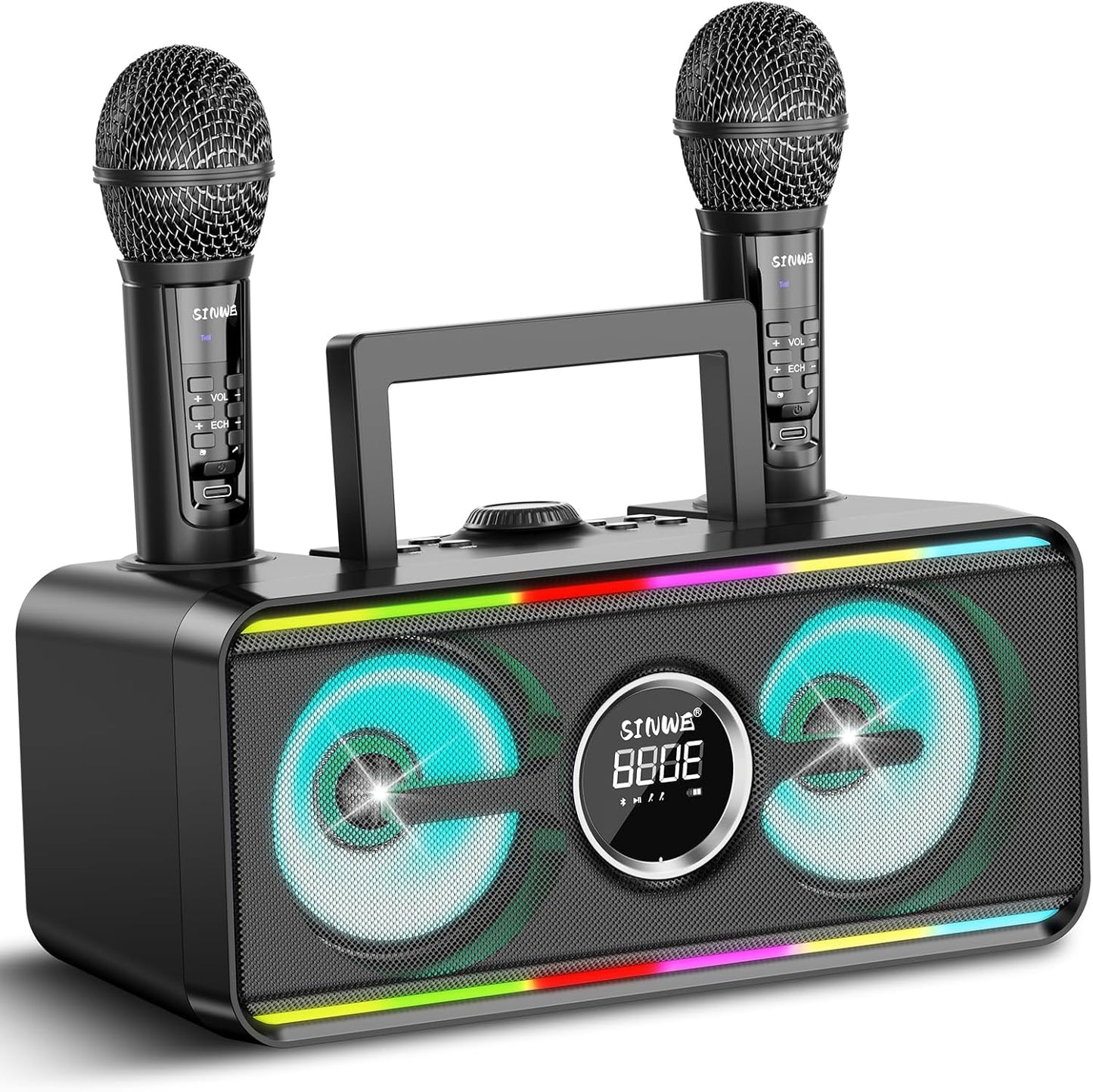 Karaoke Machine for Adults Kids with 2 UHF Wireless Microphones,Portable Bluetooth Singing PA Speaker System with LED Lights for Home Party,Outdoor/Indoor/Wedding,Church,Picnic,Birthday Gifts (SK1)