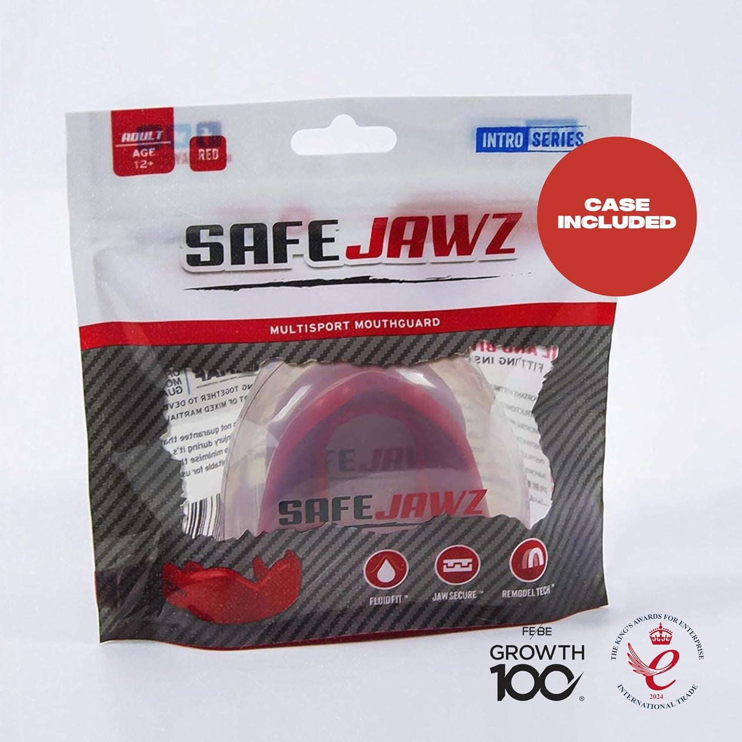 SAFEJAWZ Mouthguard Strapless Slim Fit, Adults and Junior with Case for Boxing, Basketball, Football, MMA, Martial Arts, Hockey and All Contact Sports (Adults (12+ Years), Black)