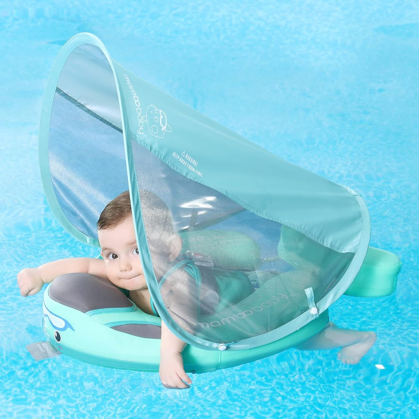 Mambobaby Baby Swim Float with Canopy, Non-Inflatable Solid Baby Float, Upgrade Soft Skin-Friendly Material Infant Swim Float