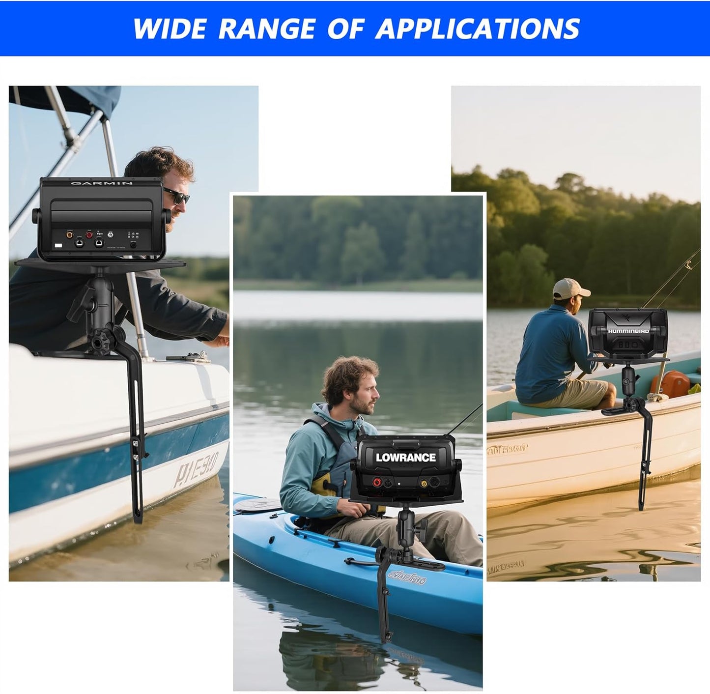 Velpaw 1.5" Ball Kayak Fish Finder Mount with Transducer Mounting Arm, Marine Electronic Mount Plate with Low Profile Track, Compatible with RAM Mounts, Scotty, Lowrance, Garmin