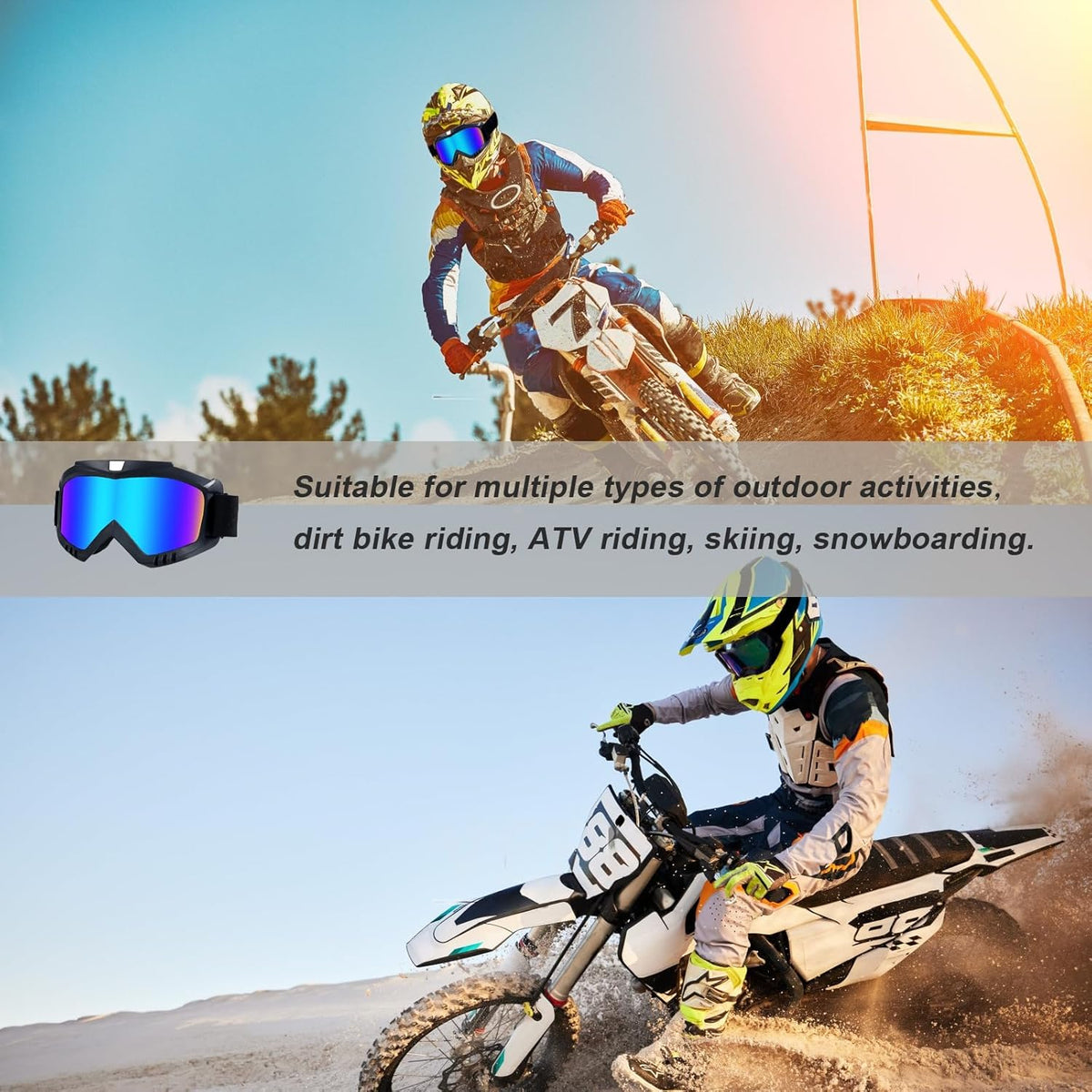 Dirt Bike Goggles,Anti-Fog Dirtbike Goggles,Motorcycle ATV Goggles Adult Motocross Skiing Snowboarding Goggles - PuriLite