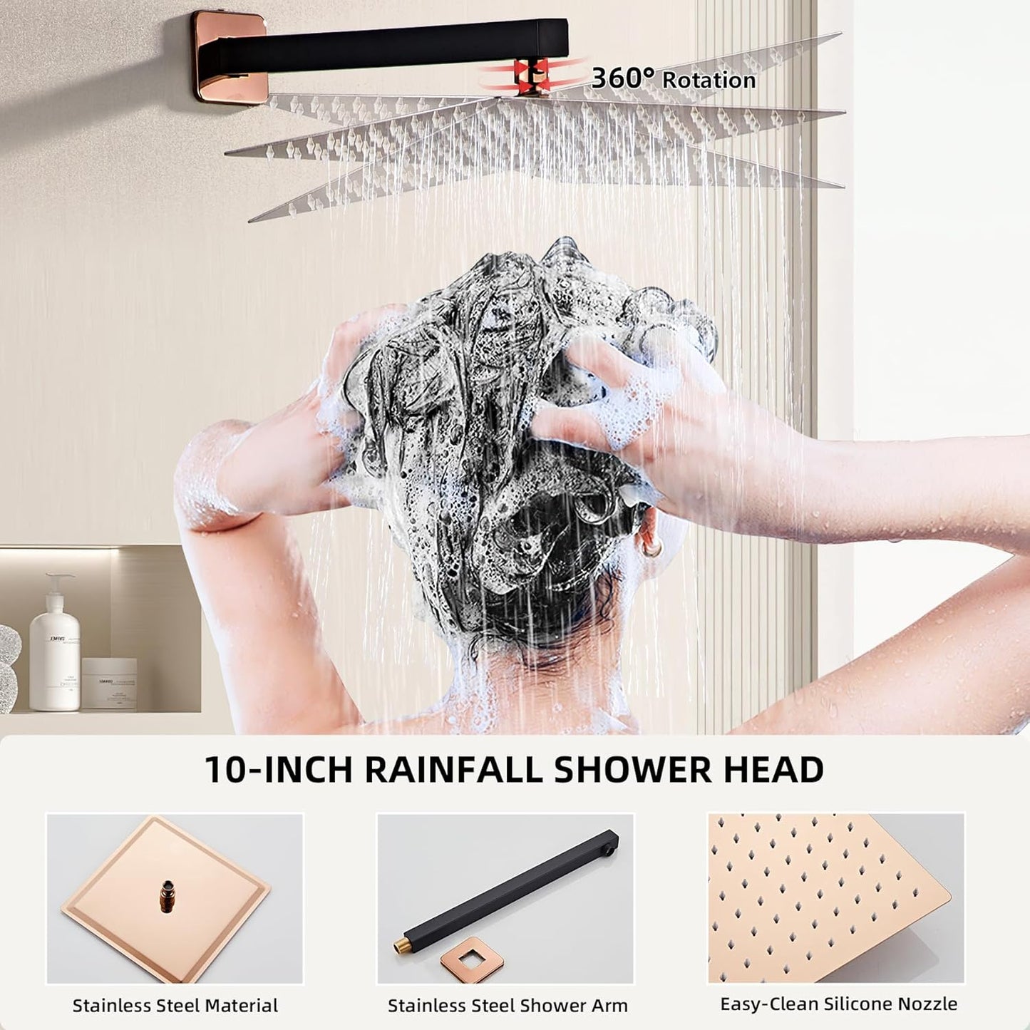 LCEVCGK Shower Faucet Set Complete Matte Black Shower System with 8 inch Square Rainfall Shower Head 3-Function Handheld Shower Waterfall Bathtub Spout Rain Shower Combo Set Bathroom Wall Mounted