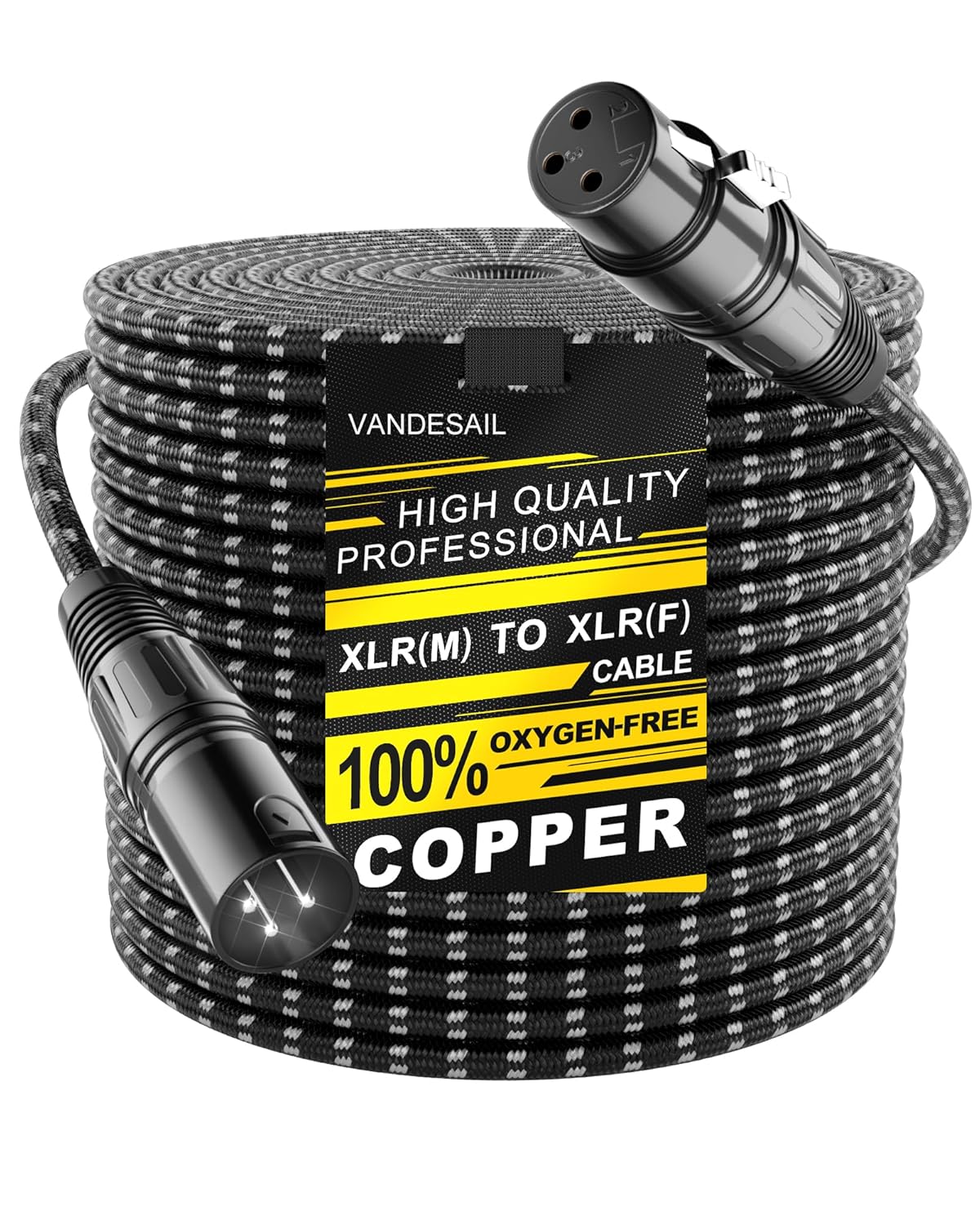 VANDESAIL XLR Cables 25ft 2 Pack, Durable Nylon Braided XLR Microphone Cable, Mic Cable, Shielded and Fully Balanced OFC Male to Female Cord for Recording Mixer Amplifie Speaker Black White