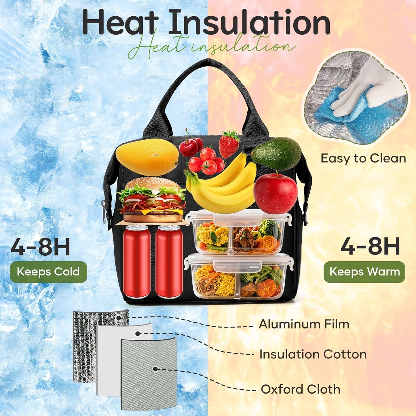 Lunch Bag Insulated Lunch Box Leakproof Lunch Tote Bags for Women Men,Portable Thermal Cooler Bag Lunch Containers with Shoulder Strap for Work, Family, Picnic, School, Outdoor,BBQ C2-Pinkpurple