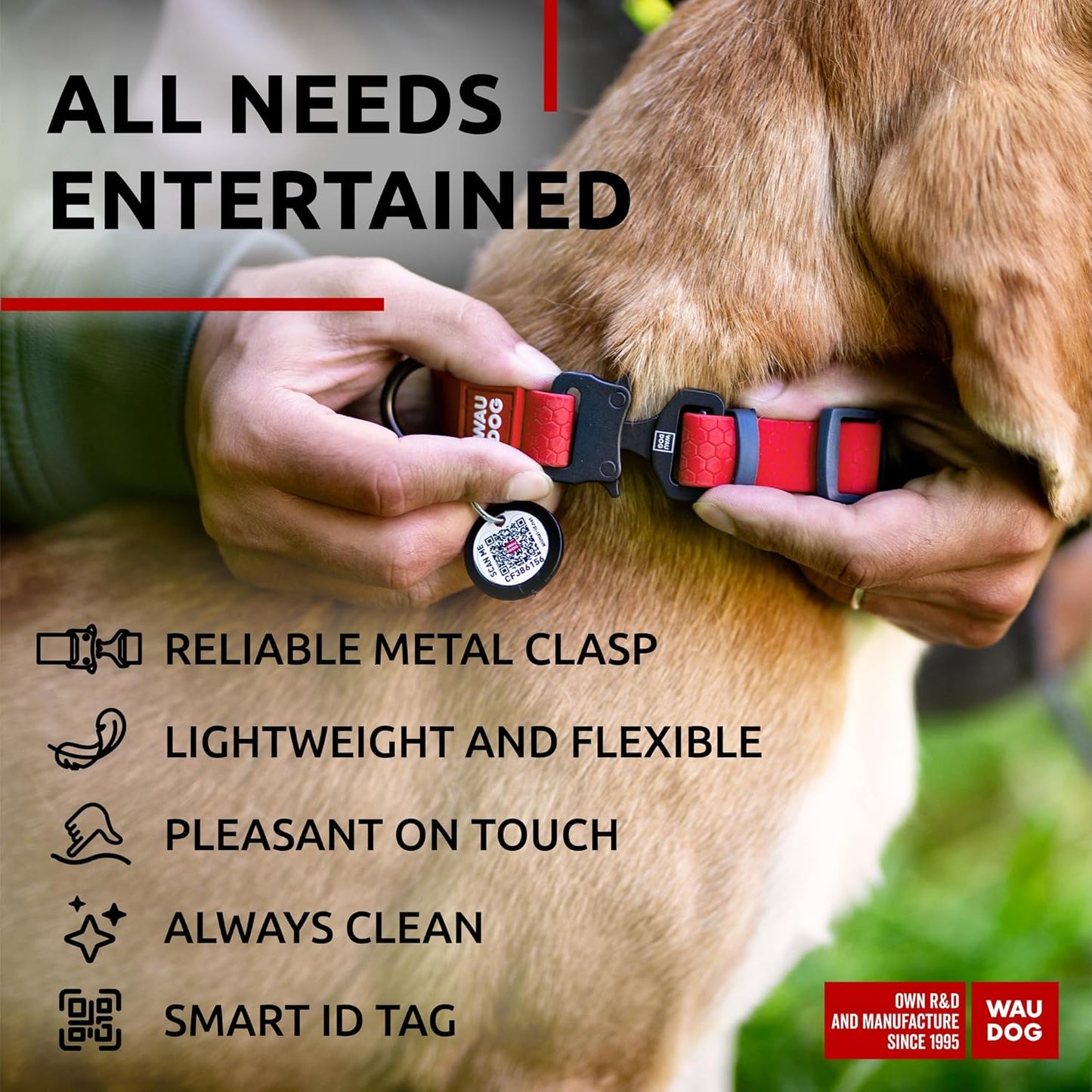 Waterproof Dog Collar - Adjustable Glow Dog Collar for Large Dogs, Small and Medium Dogs - Heavy Duty Dog Collars with Durable Metal Clasp and QR Dog Tag - Glow in The Dark Dog Collars