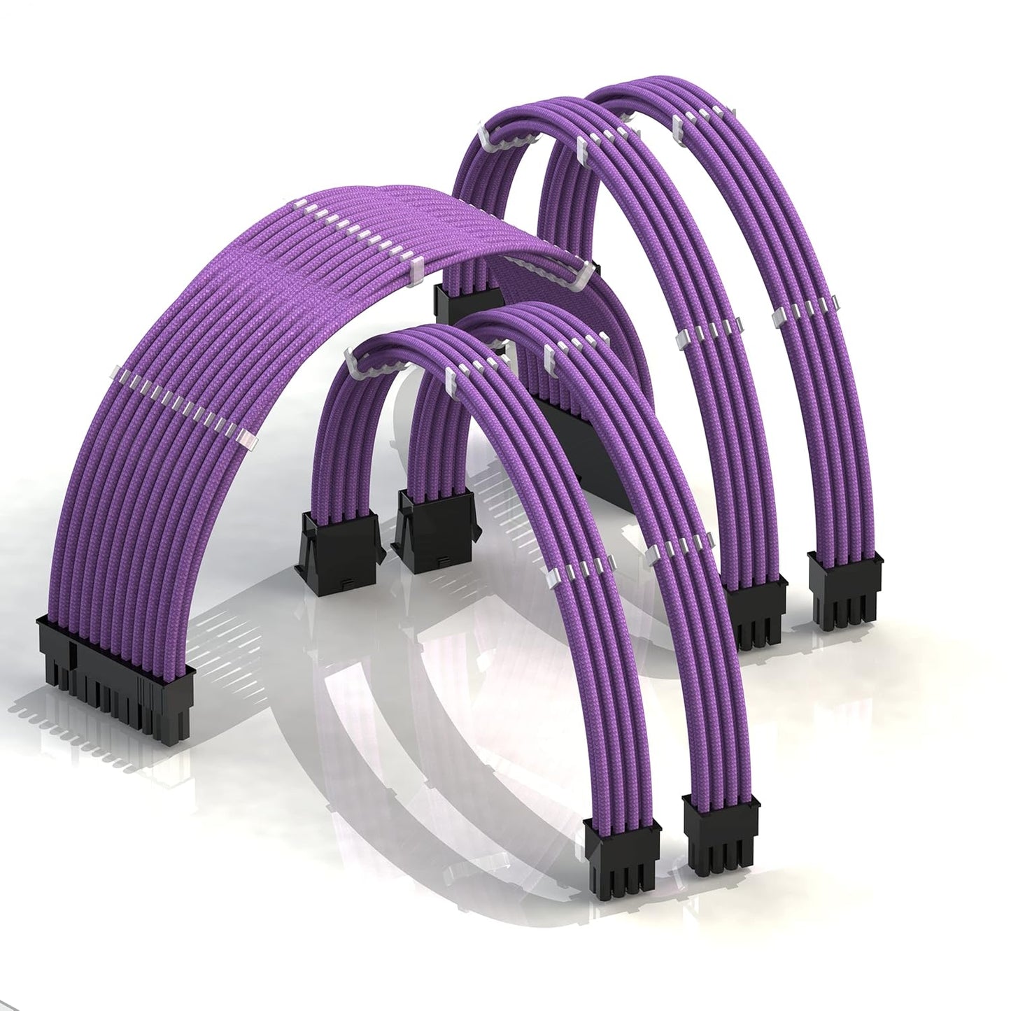 LINKUP - 30cm Super Soft and Flexible PSU Cable Extension Sleeved Custom Mod GPU PC Braided w/Comb Kit | 1 x 24 P (20+4) | 2 x 8 P (4+4) CPU | 2 x 8 P (6+2) GPU Set | 300mm - Blackgreen